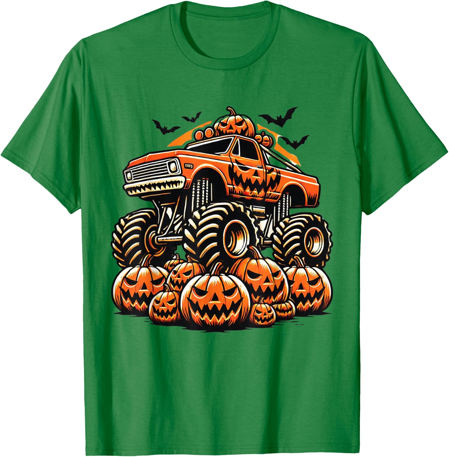 Kids Monster Truck Pumpkin Jack O Lantern Halloween Costume T-Shirt - T-Shirt | Irish Green