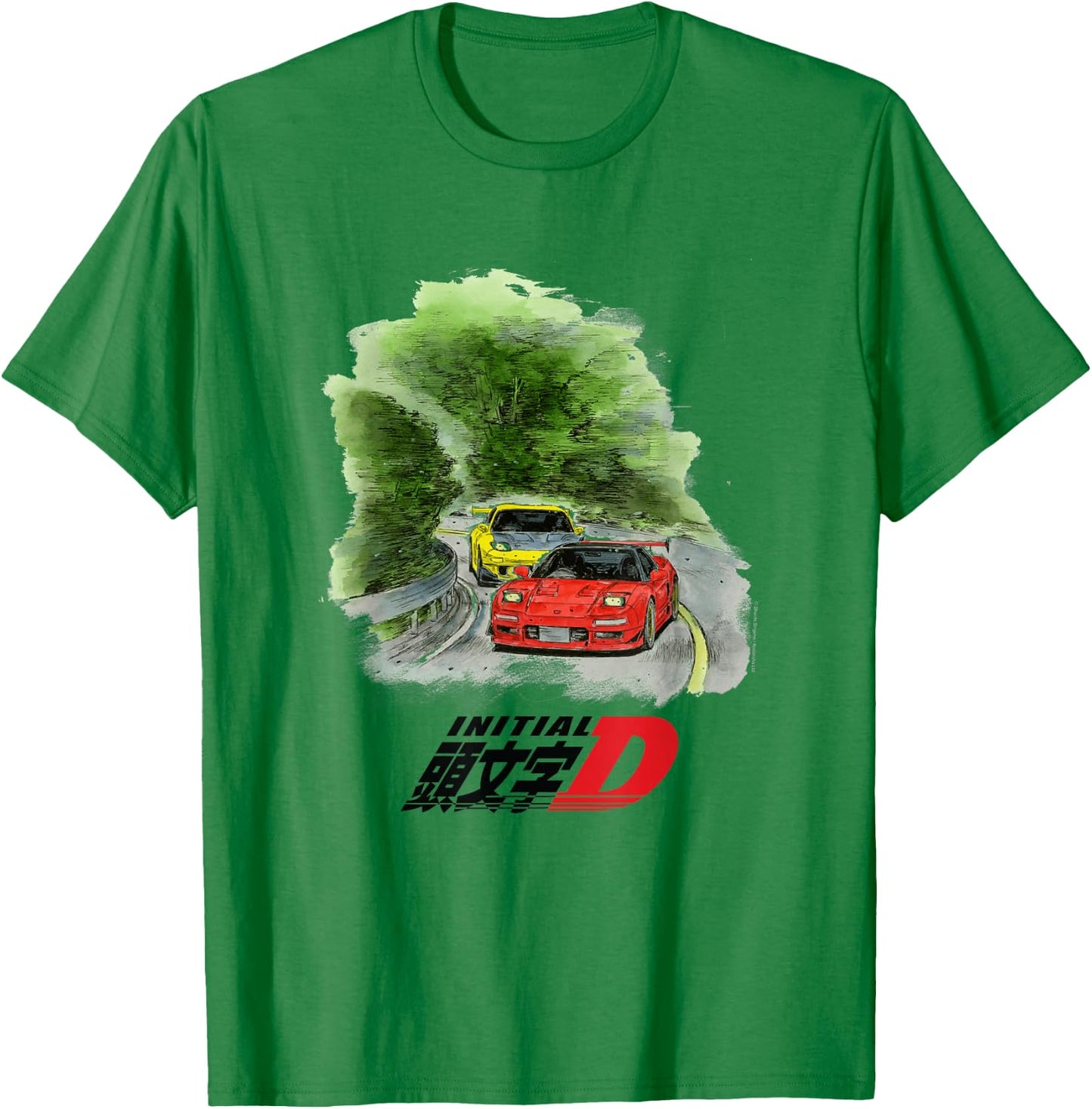 Initial D Manga Watercolor Cars Racing T-Shirt - T-Shirt | Irish Green