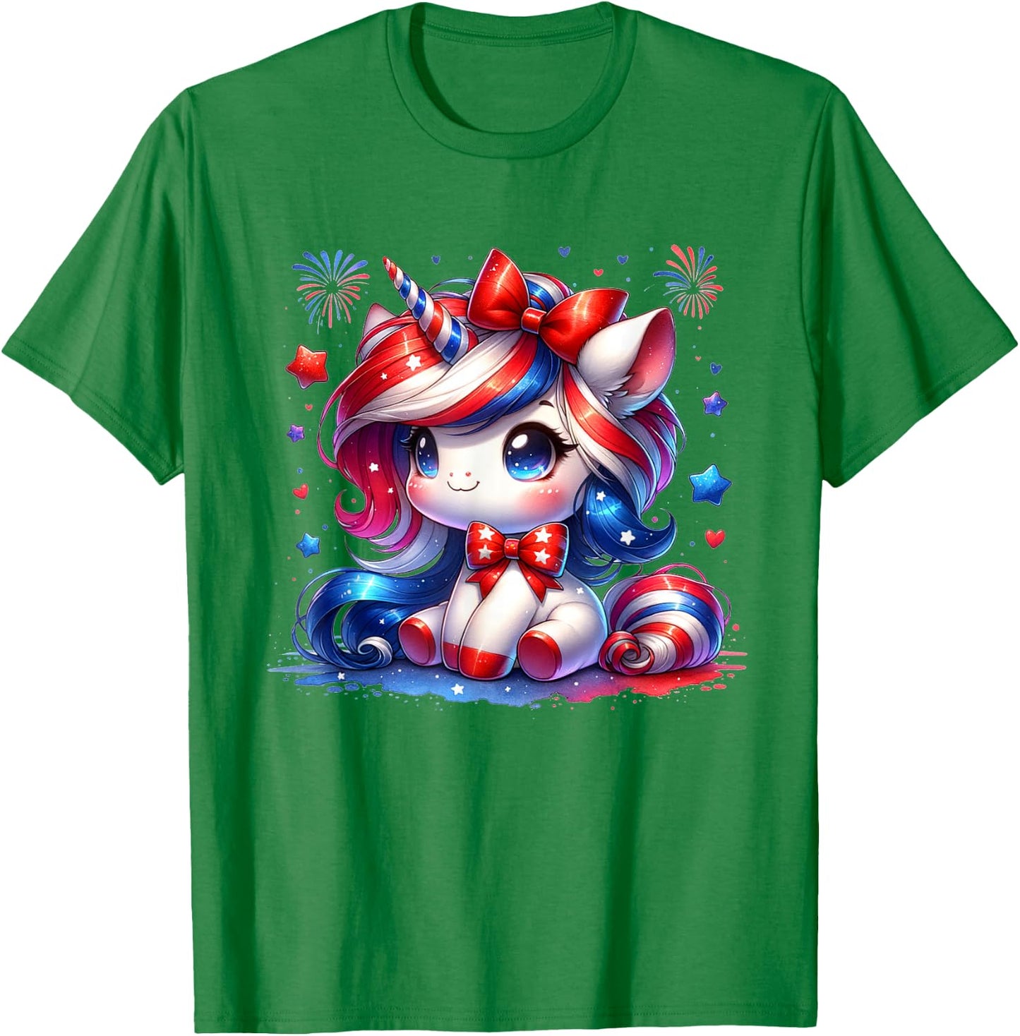 Cute Unicorn 4th Of July Girls Kids American Flag USA Girls T-Shirt - T-Shirt | Irish Green