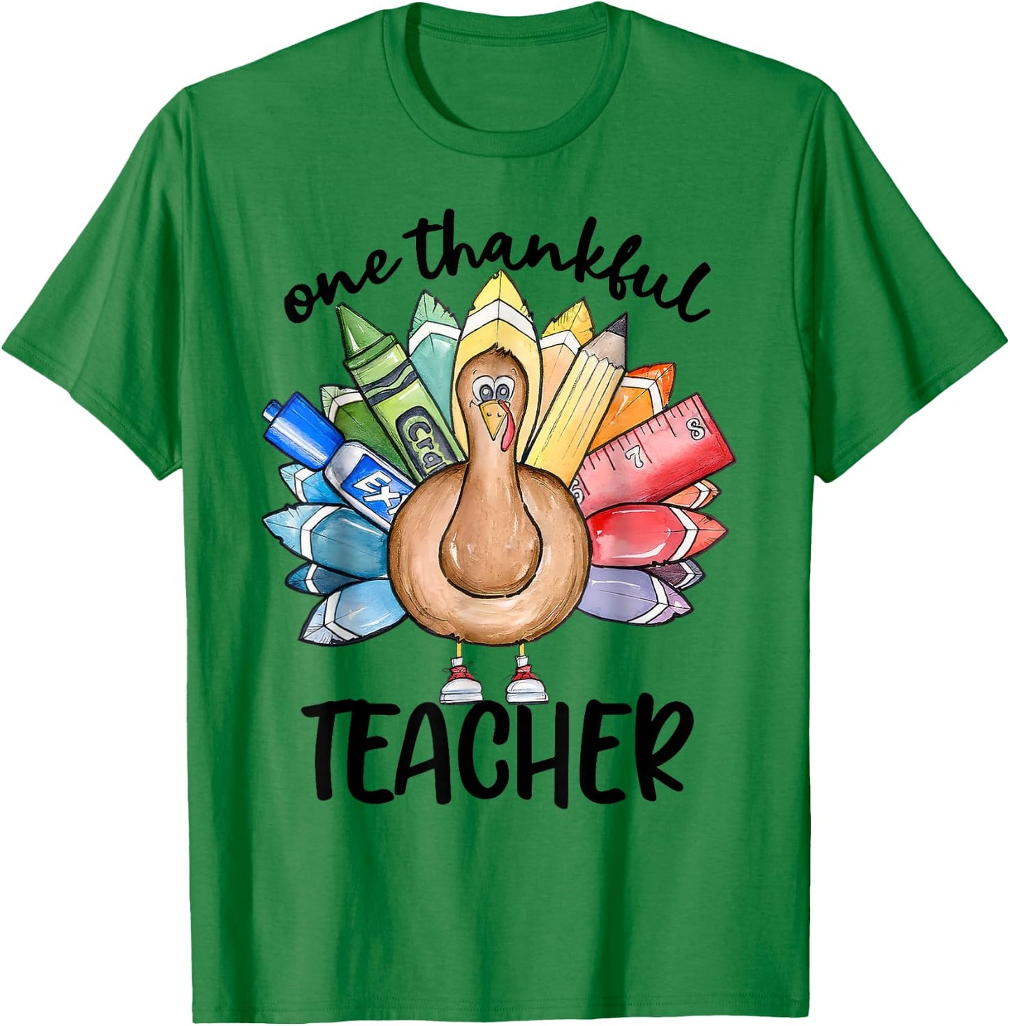One Thankful Teacher Turkey Pencil Thanksgiving Teachers T-Shirt - T-Shirt | Irish Green