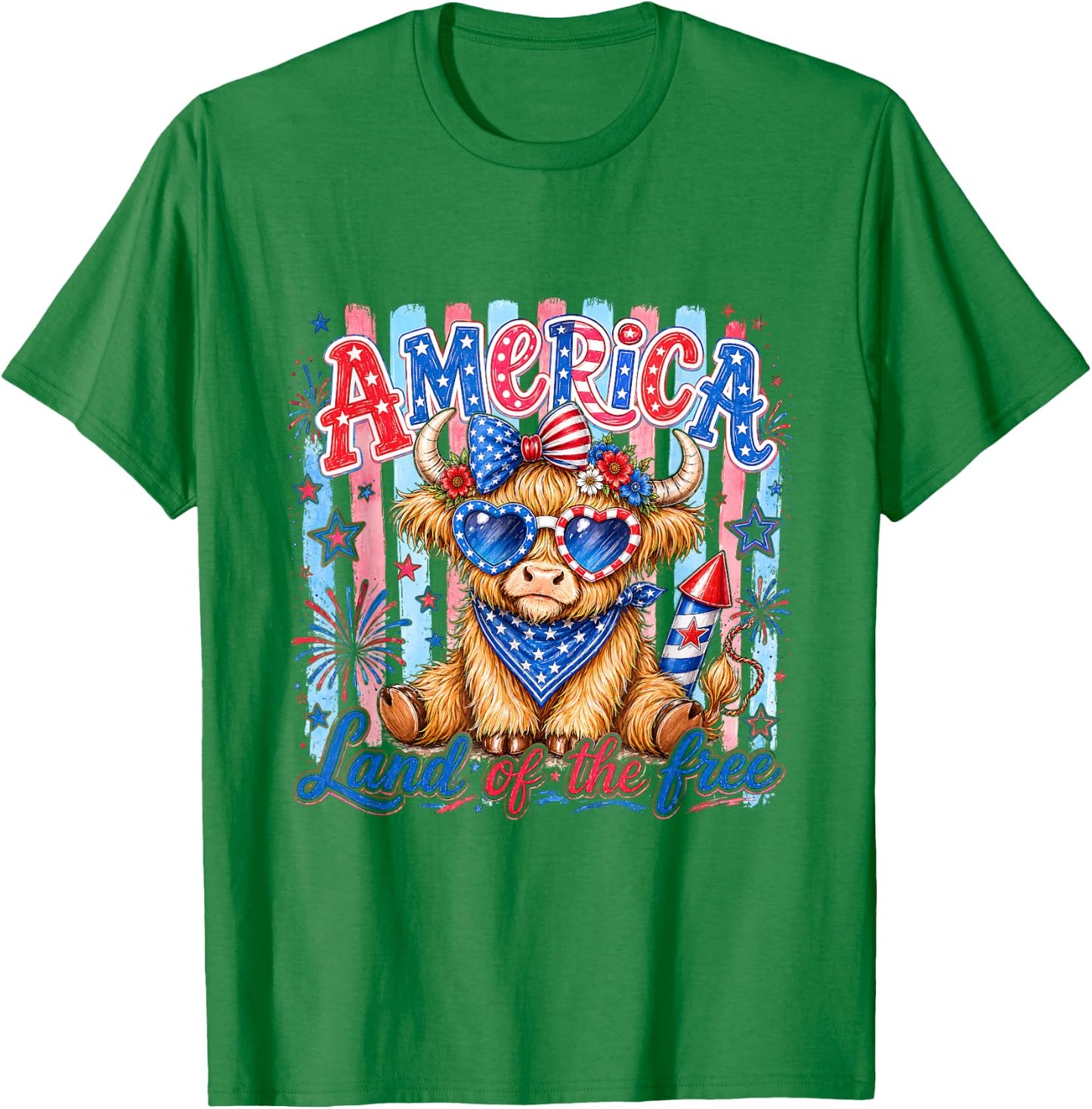 America Land of The Free Cute Cow Sunglasses Holiday Present T-Shirt - T-Shirt | Irish Green