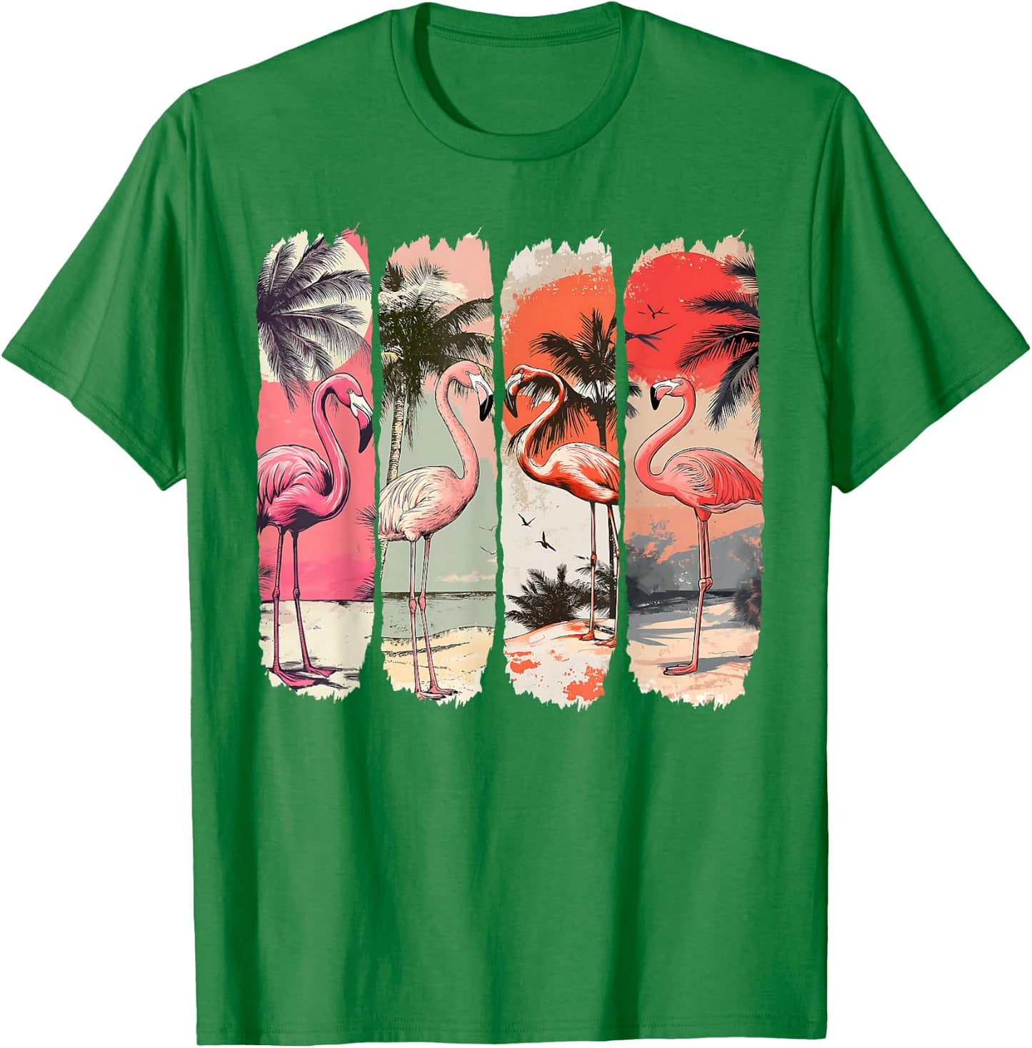 Vintage Pink Flamingo Beach Summer Palm Tree Tropical Summer T-Shirt - T-Shirt | Irish Green