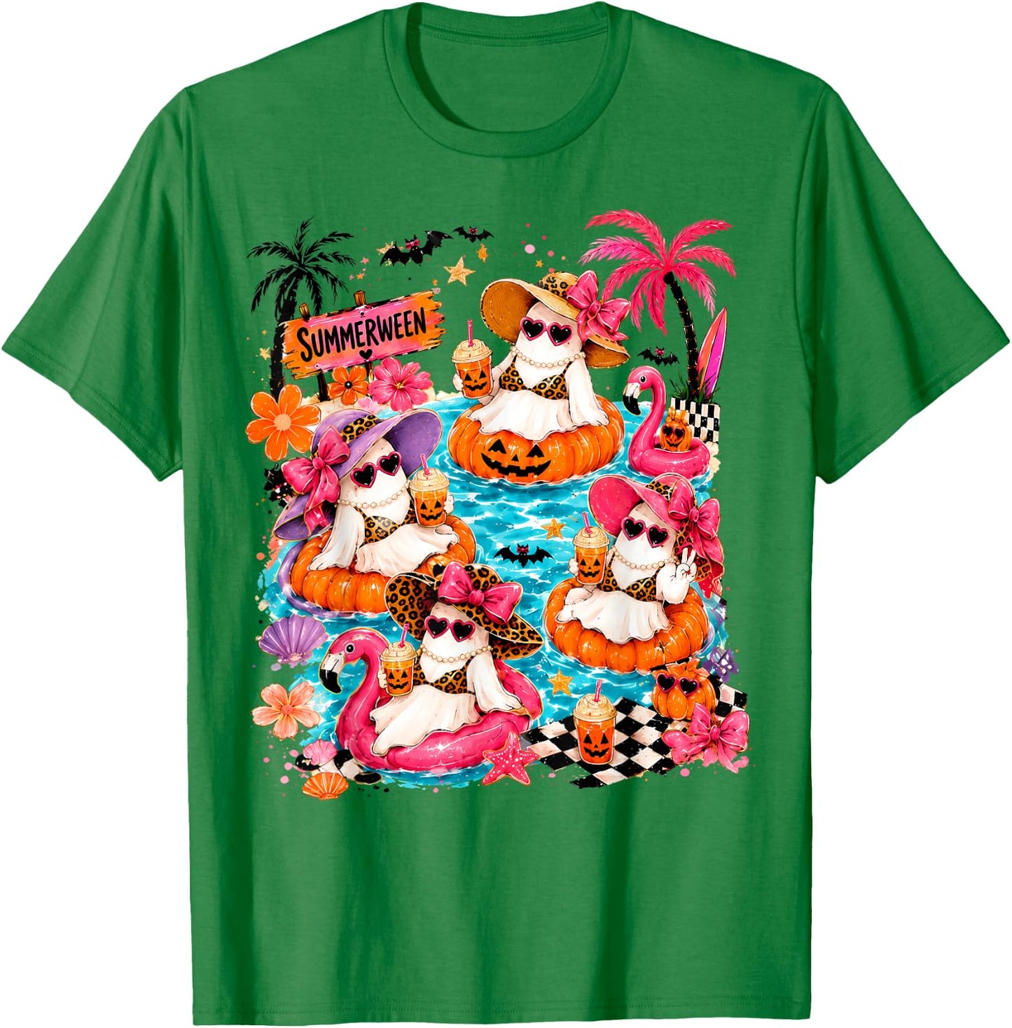 Summerween Summer Vibes Spooky Skeleton Women Kids T-Shirt - T-Shirt | Irish Green