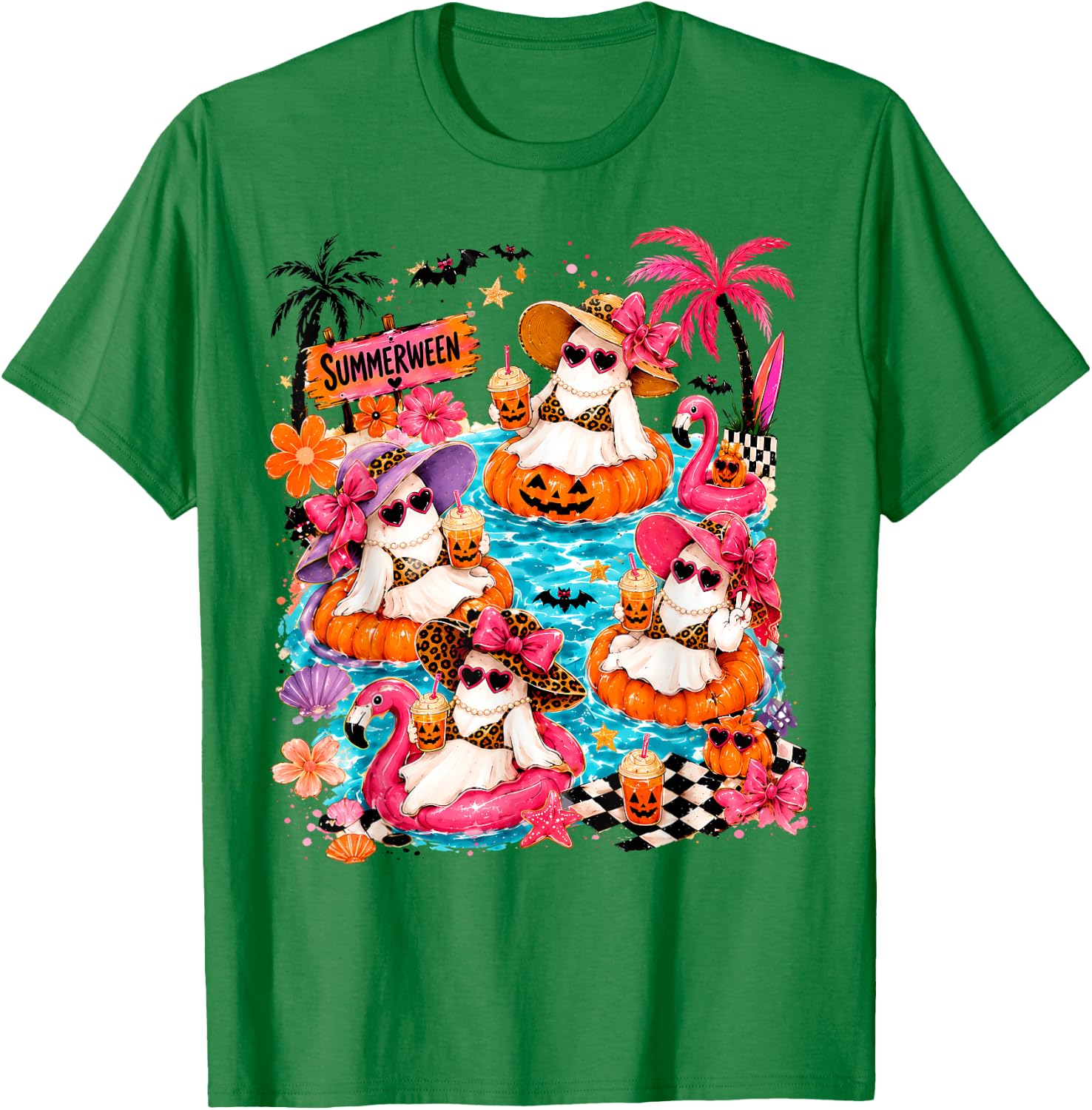 Summerween Summer Vibes Spooky Skeleton Women Kids T-Shirt - T-Shirt | Irish Green