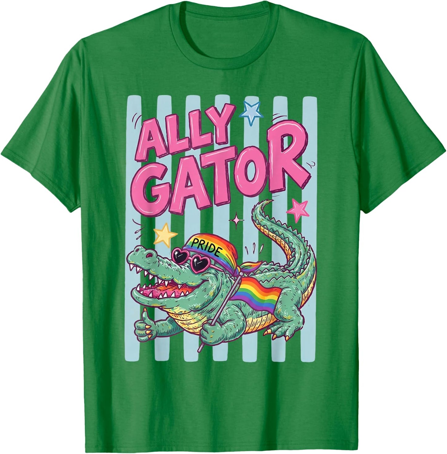Ally Gator Pride LGBT Rainbow Flag Funny Alligator Men Women T-Shirt - T-Shirt | Irish Green