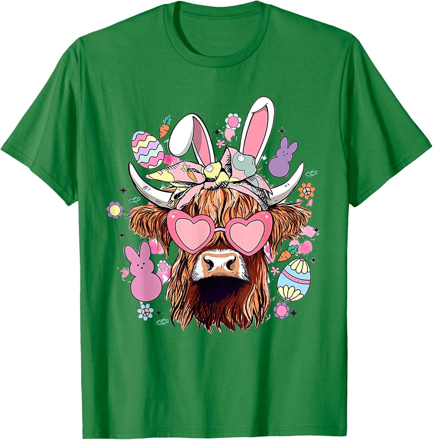 Happy Easter Highland Cow Heifer Easter Day Farmer Cowgirl T-Shirt - T-Shirt | Irish Green