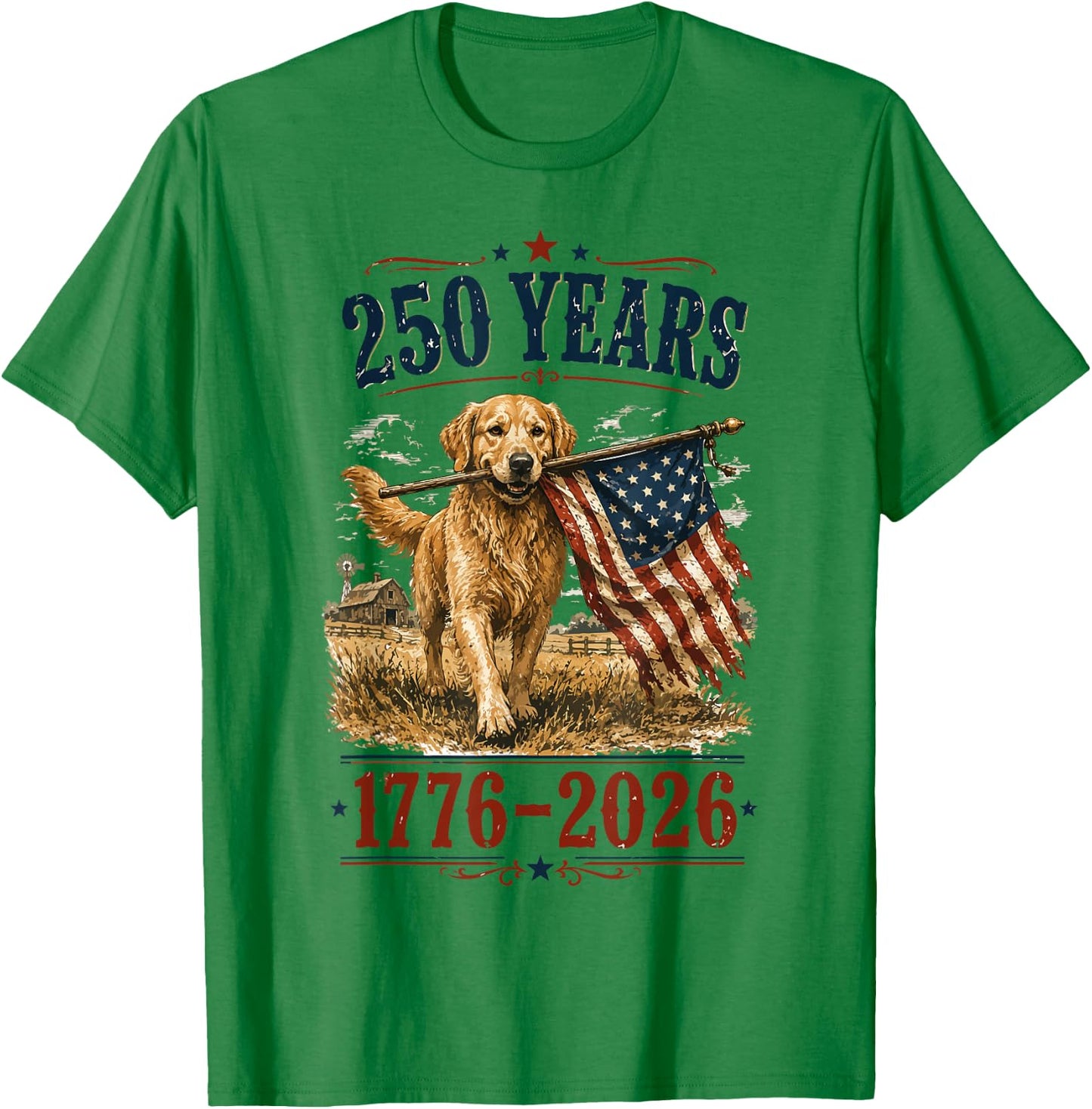 Vintage Golden Retriever Patriotic Dog 250 Years 1776 2026 T-Shirt - T-Shirt | Irish Green