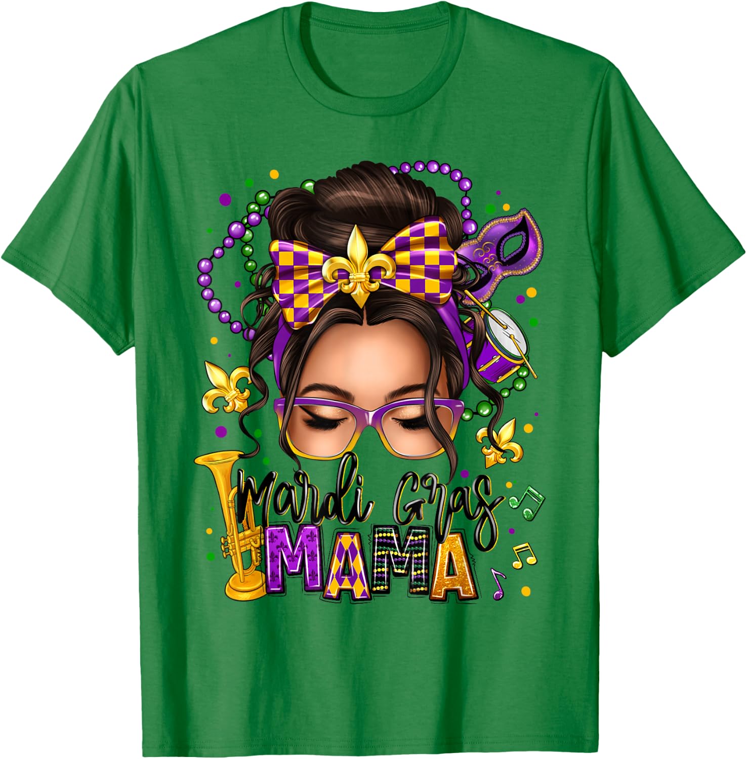 Mardi Gras Mama Messy Bun Women Mardi Gras Queen Carnaval T-Shirt - T-Shirt | Irish Green