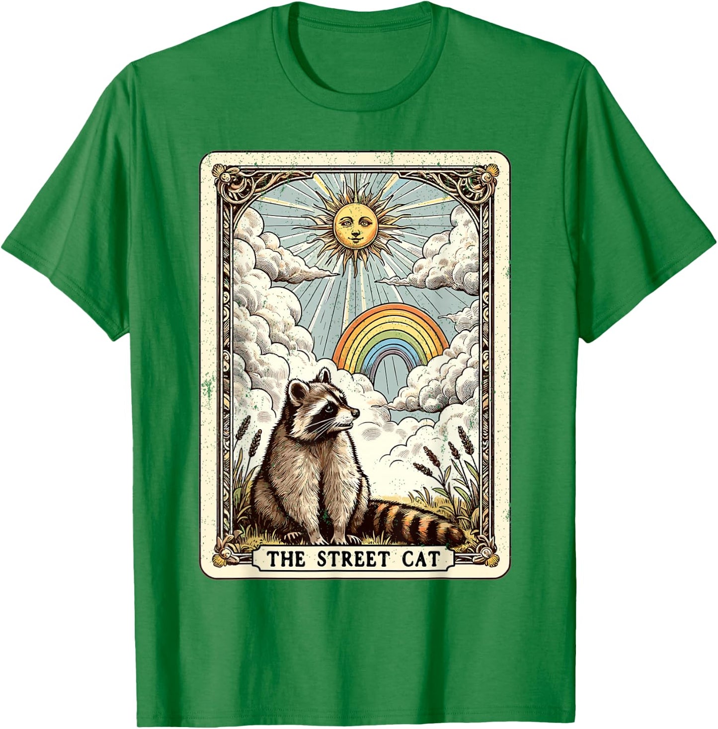 The Street Cat Tarot Card - Mystic Raccoon , grey, S T-Shirt - T-Shirt | Irish Green