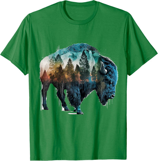 Bison Art Wild Animals Forest Mountains Nature Animal Motif Bison T-Shirt - T-Shirt | Irish Green