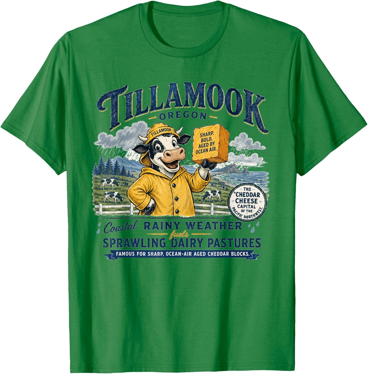 Tillamook Oregon Cheddar Cheese Capital - Vintage Mascot T-Shirt - T-Shirt | Irish Green