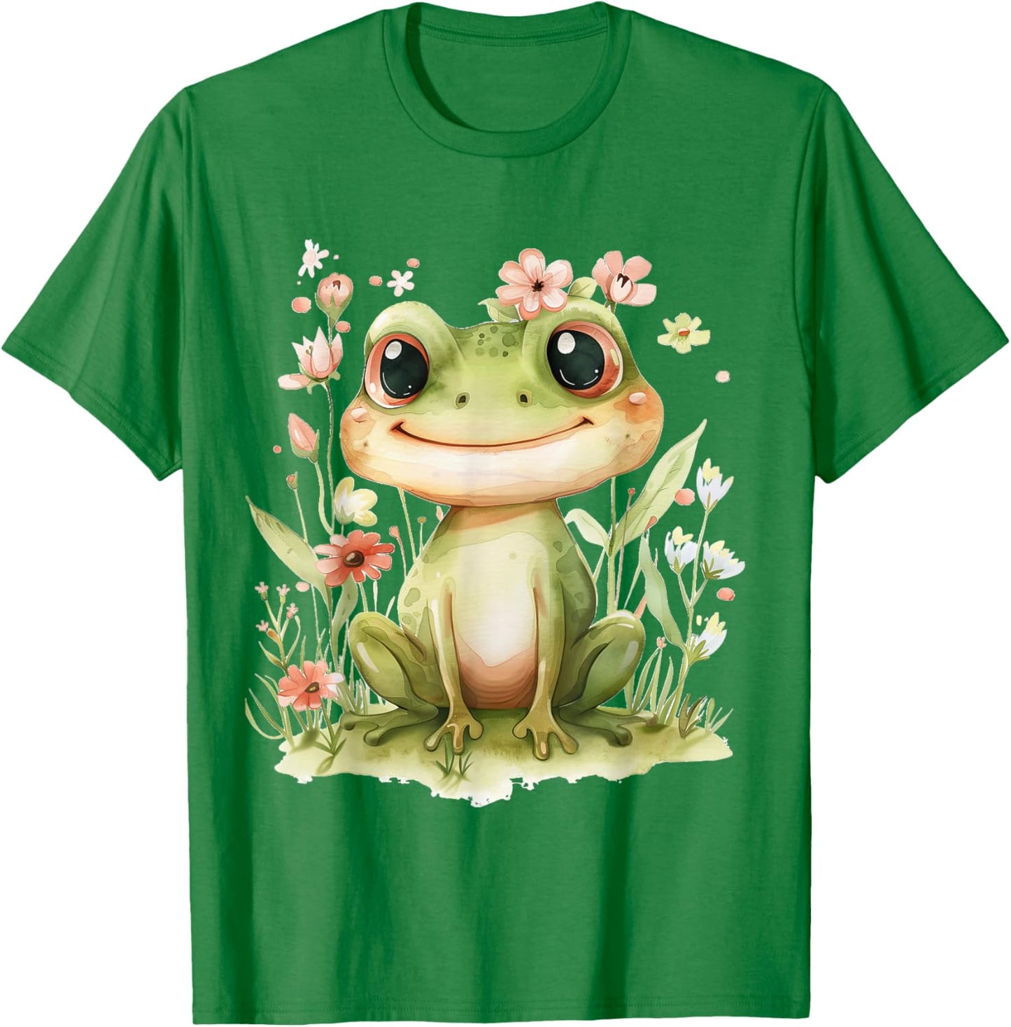 Frog with Flowers Cute Frogs Girls Daughter T-Shirt - T-Shirt | Irish Green