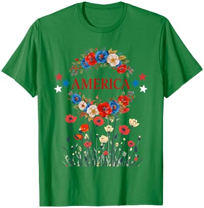 America Poppies Patriotic July 4 Flowers T-Shirt - T-Shirt | Irish Green