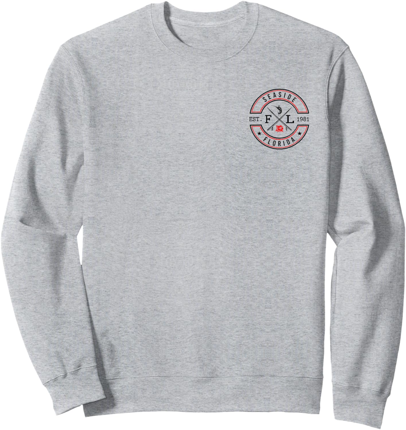 Seaside Florida FL Retro Surfer Beach Front & Back Men Women Sweatshirt - Sweatshirt | Ash