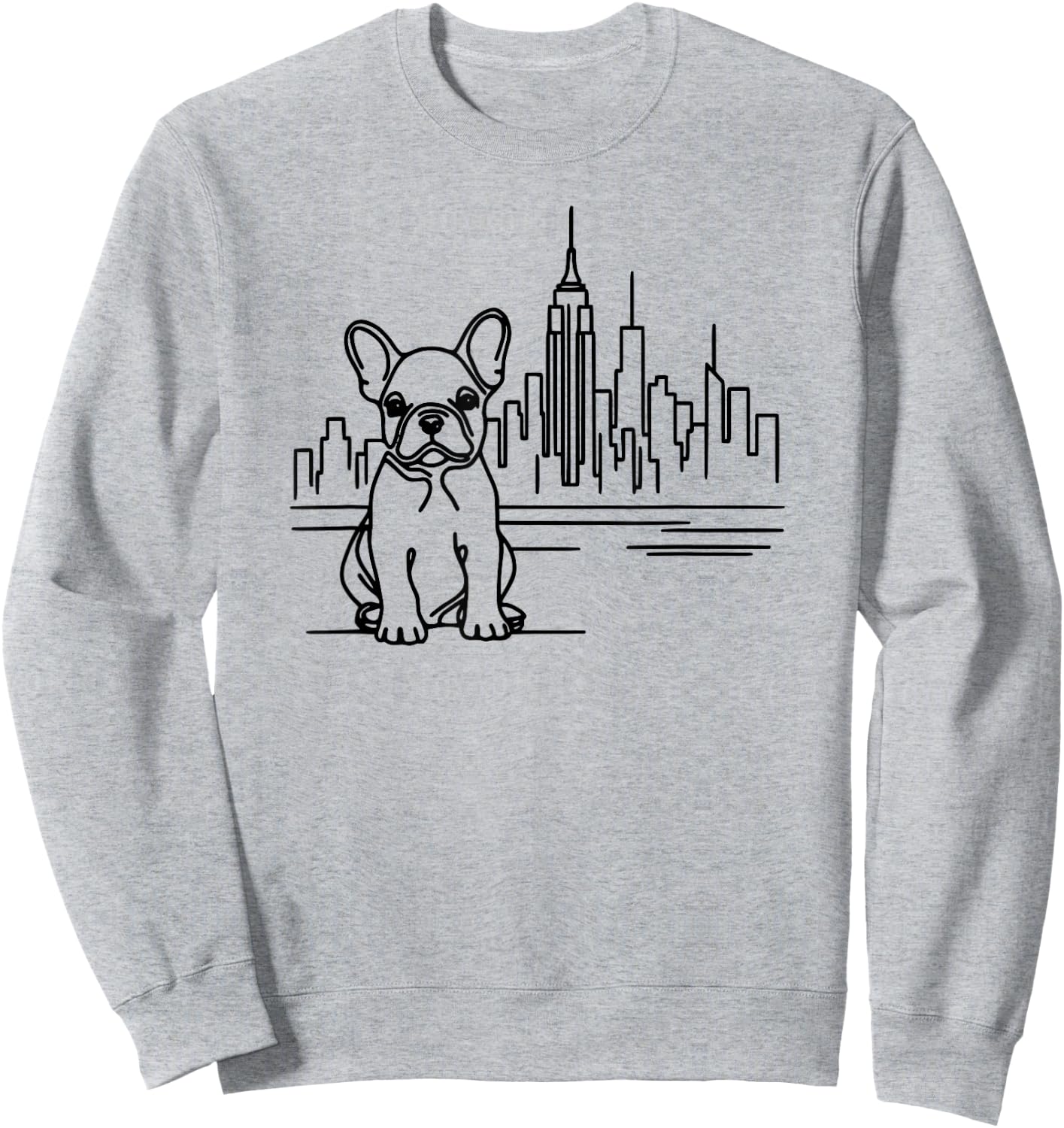 French Bulldog in New York City line art, dog in NYC skyline Men Women Kids Sweatshirt - Sweatshirt | Ash