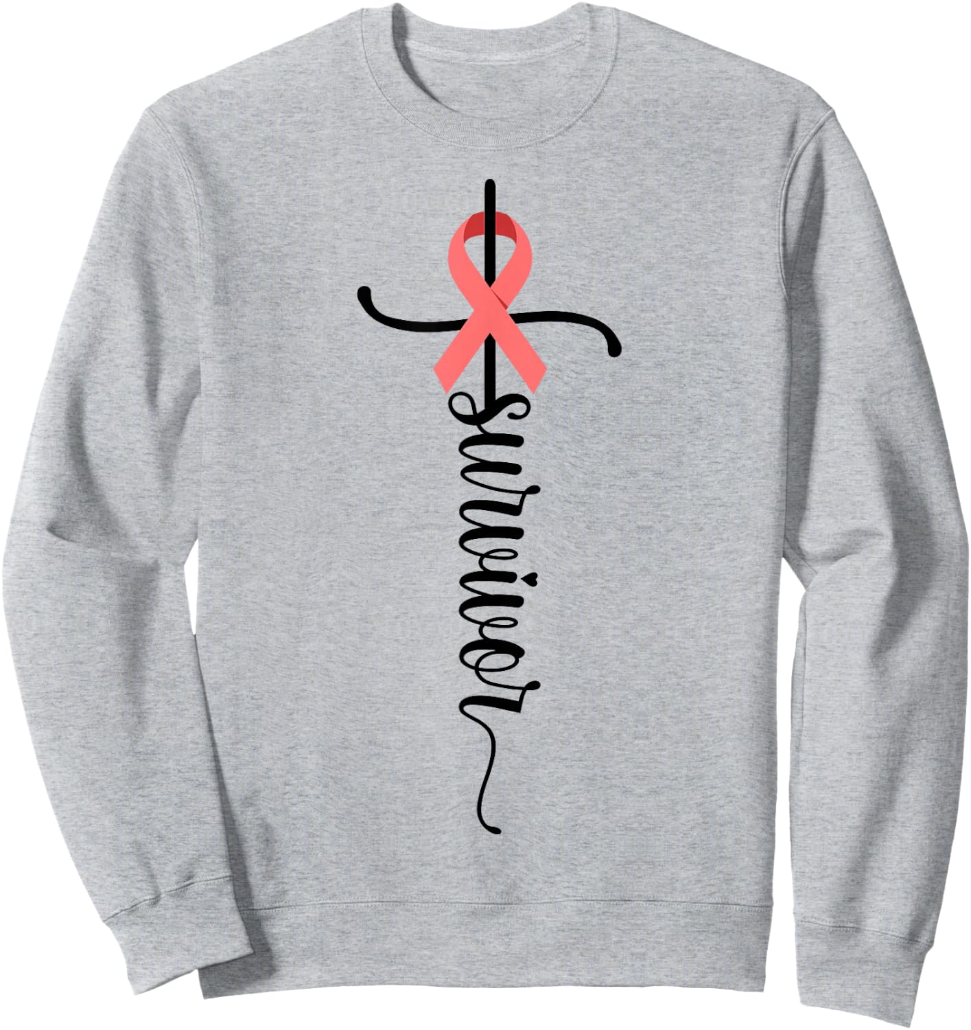 Survivor Christian Cross Warrior Peach Ribbon Uterine Cancer Sweatshirt - Sweatshirt | Ash