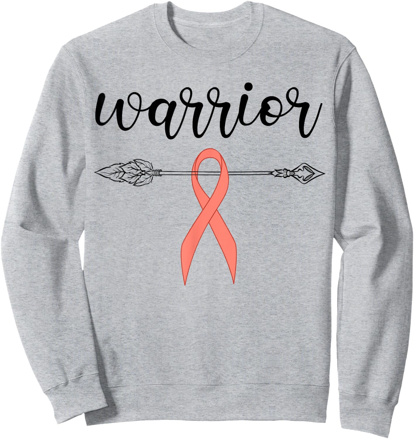 Warrior Survivor Fighter Peach Ribbon Warrior Uterine Cancer Sweatshirt - Sweatshirt | Ash