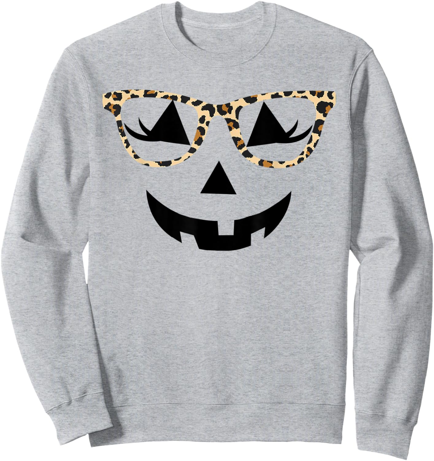 Jack o Lantern Women Face Leopard Glasses Halloween Pumpkin Sweatshirt - Sweatshirt | Ash