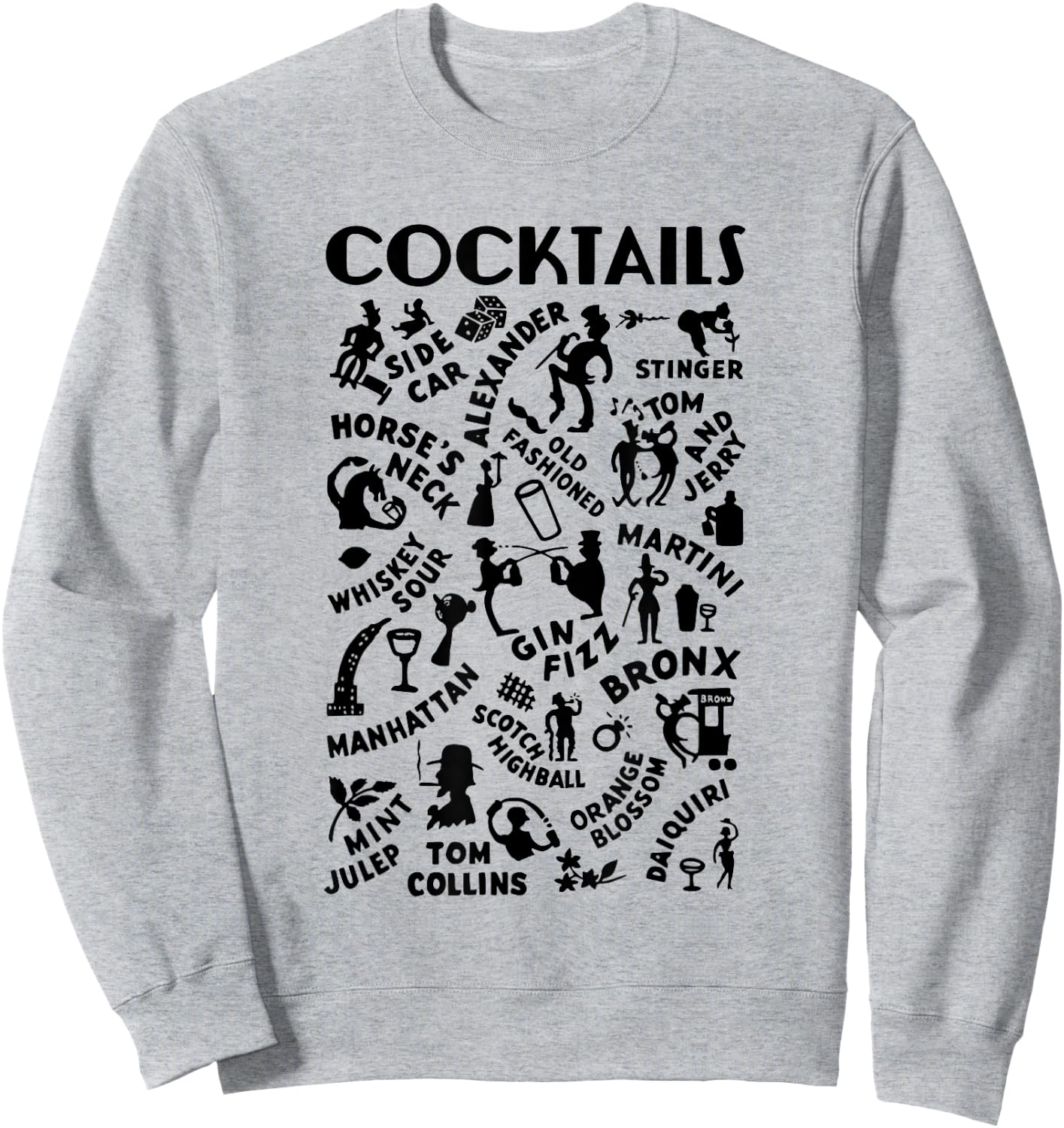 Vintage Cocktails Menu Bartender's Guide Cocktail Lounge Sweatshirt - Sweatshirt | Ash