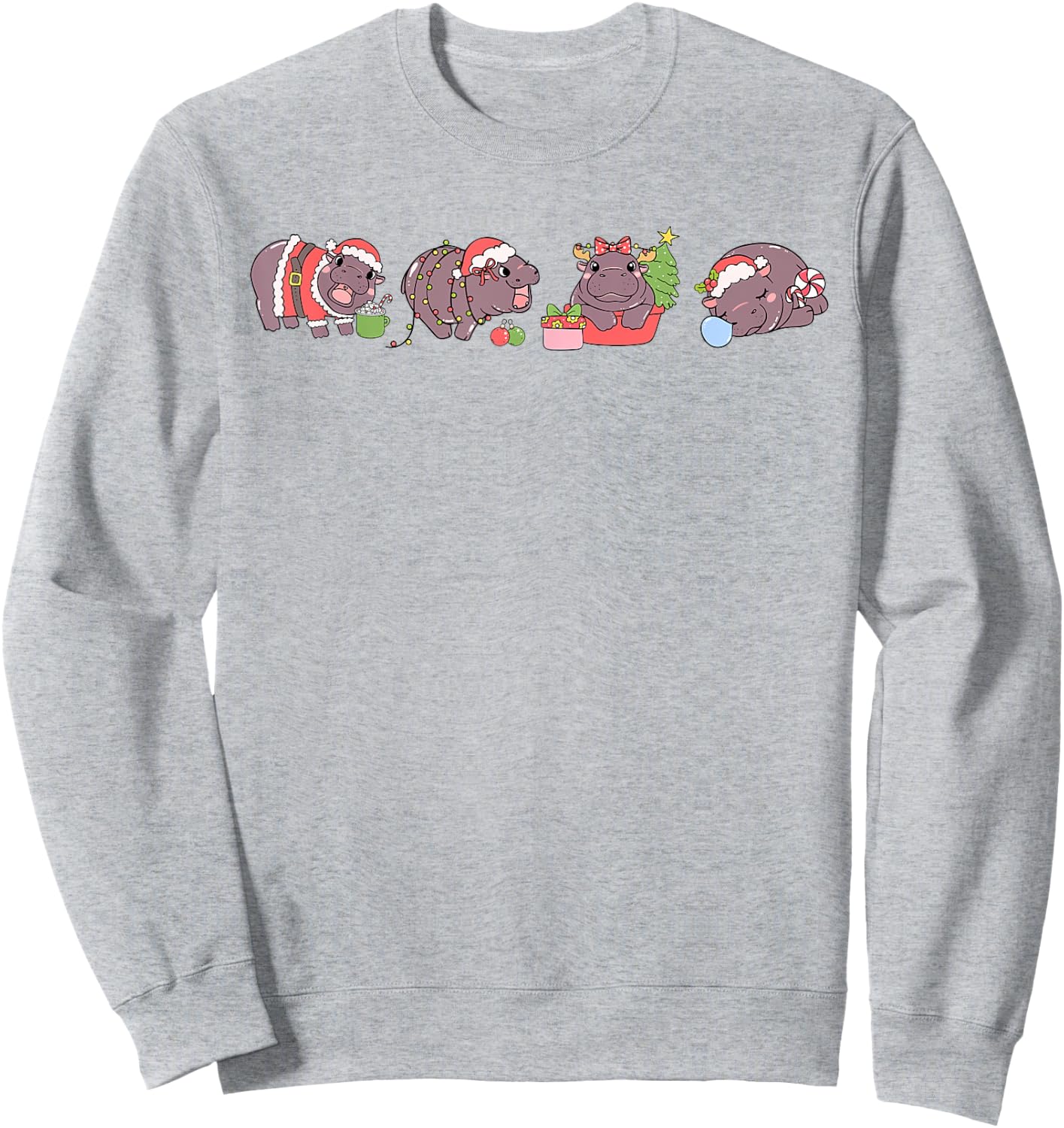 Moo Deng Christmas Pygmy Hippo Hippopotamus Coquette Holiday Sweatshirt - Sweatshirt | Ash