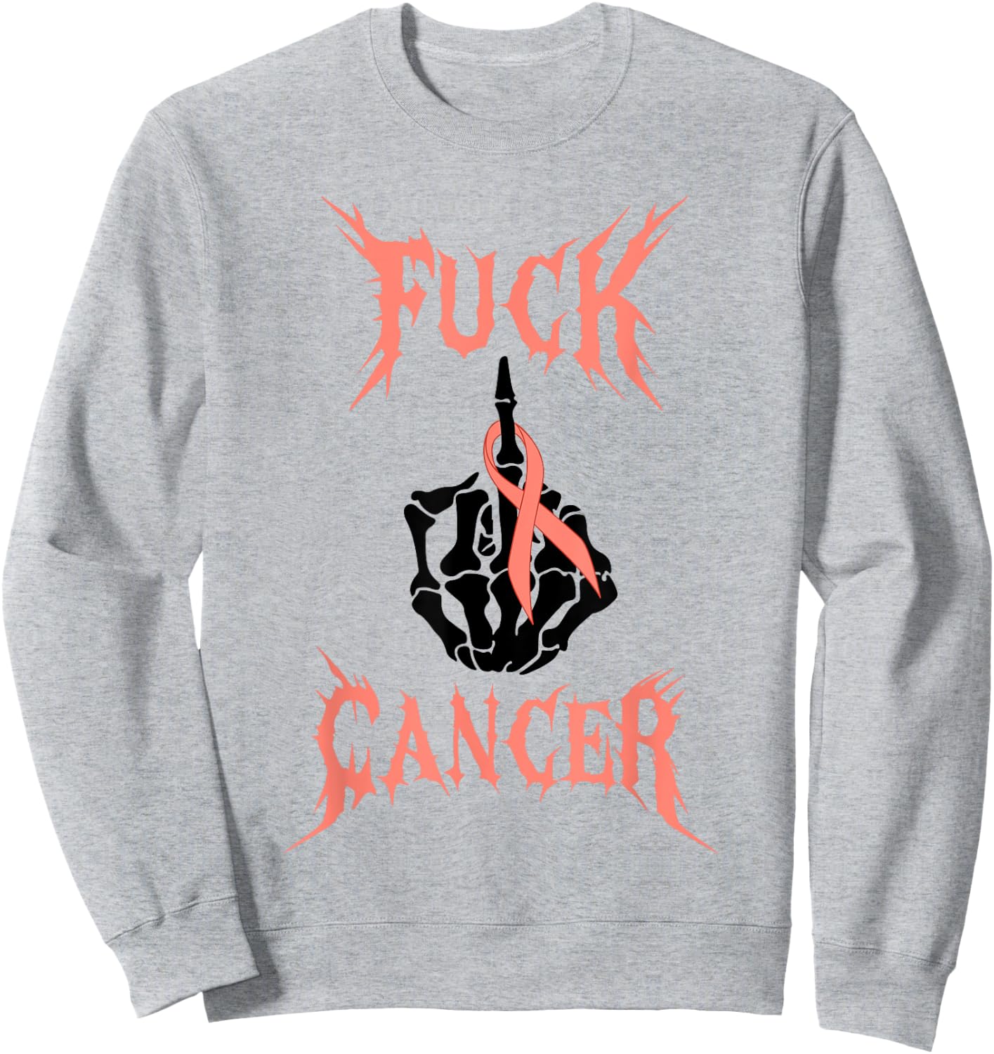 Fuck Cancer Rock Tattoos Warrior Peach Ribbon Uterine Cancer Sweatshirt - Sweatshirt | Ash