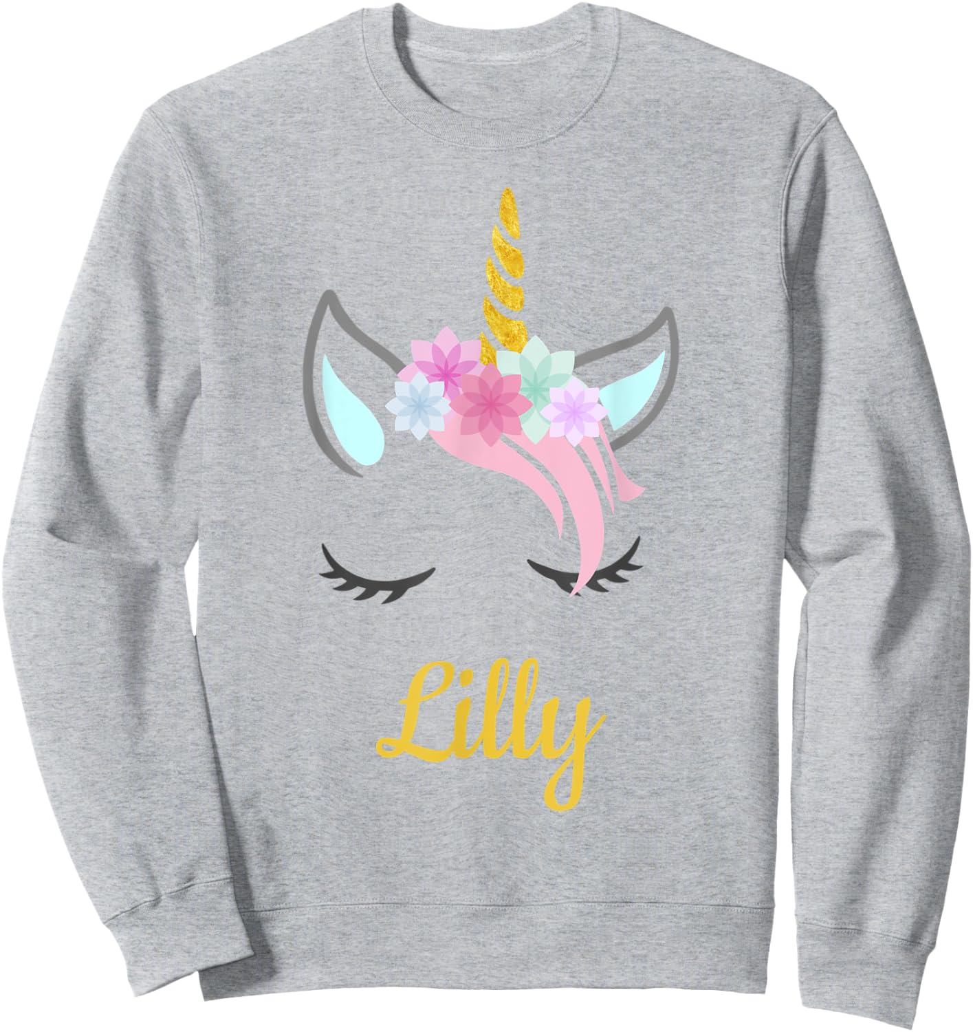 Lilly White Unicorn Name Sweatshirt - Sweatshirt | Ash