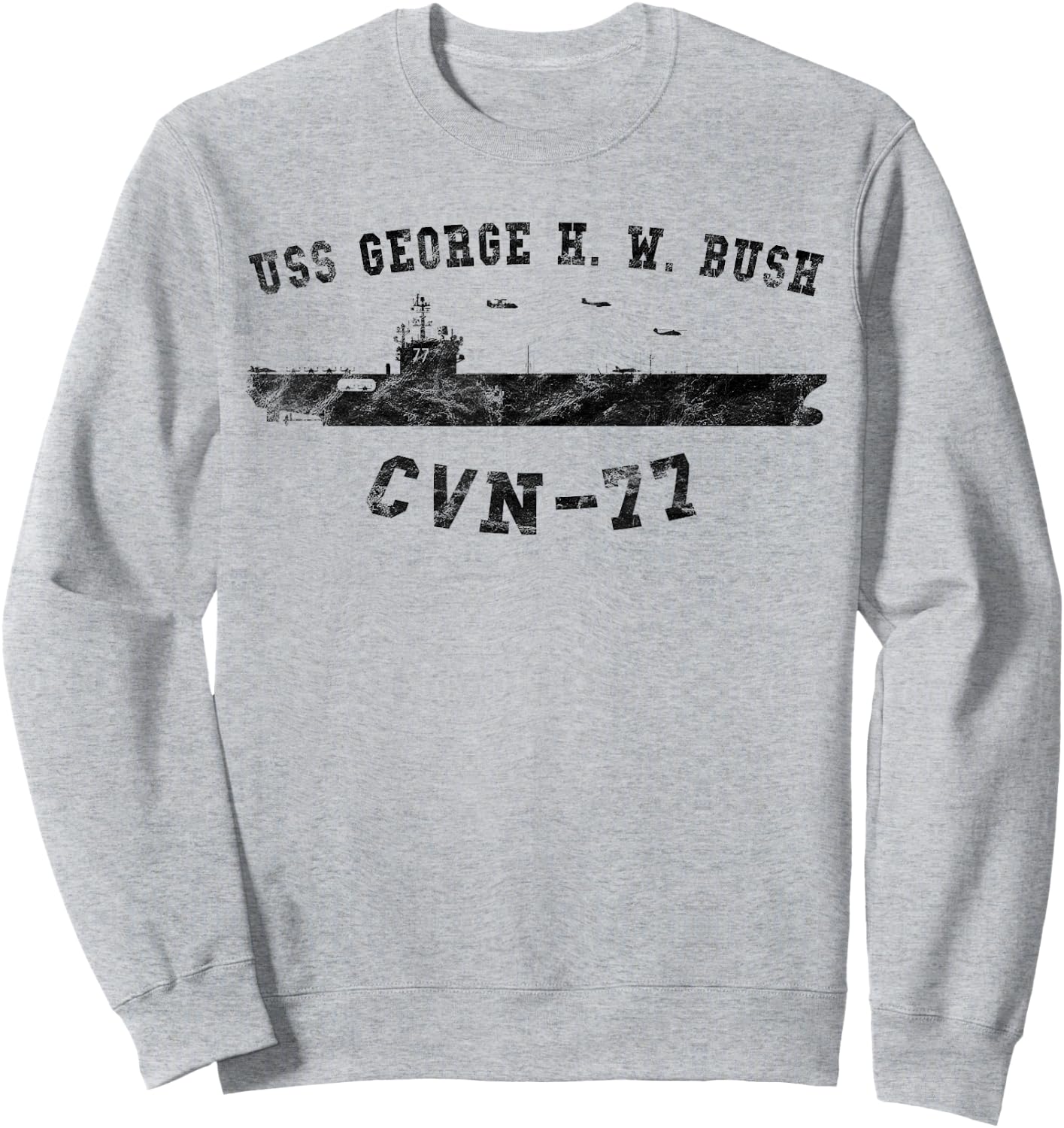 USS George H. W. Bush CVN-77 Silhouette Vintage Sweatshirt - Sweatshirt | Ash
