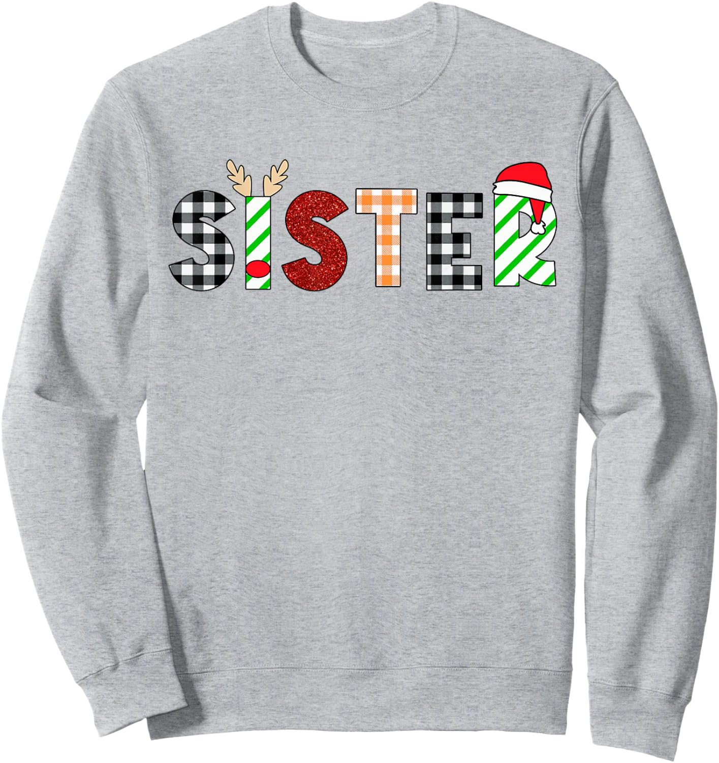 Sister Santa Christmas Family Matching Pajamas Mama Xmas Sweatshirt - Sweatshirt | Ash