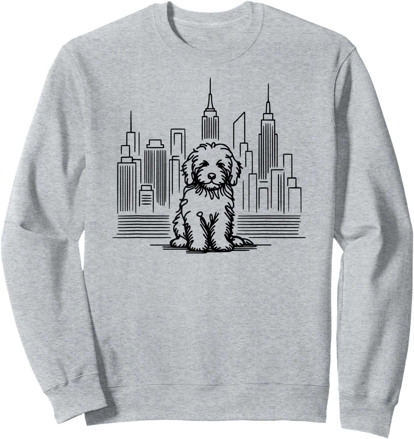 Goldendoodle dog in New York City line art, NYC skyline Sweatshirt - Sweatshirt | Ash