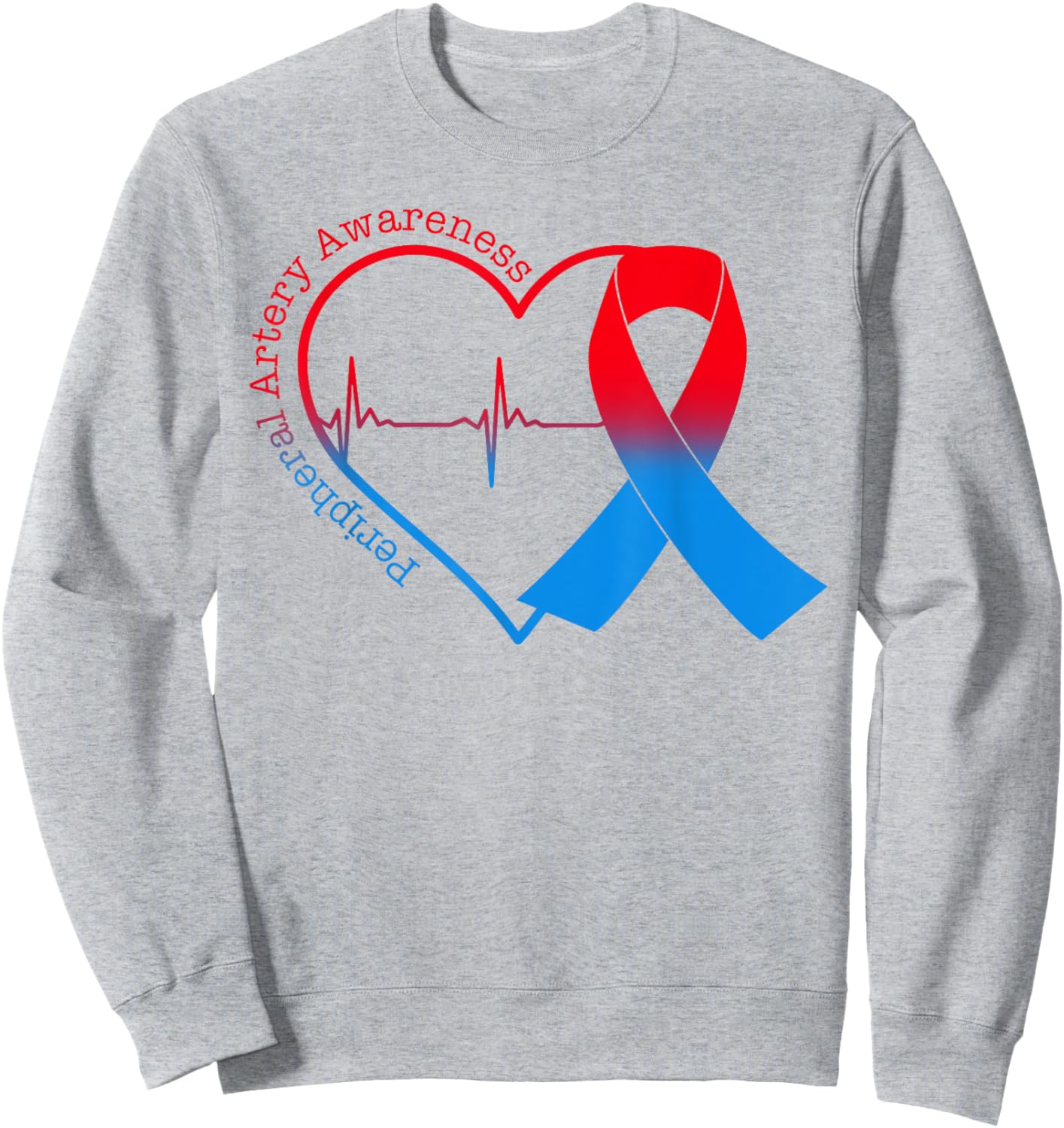 Peripheral Artery Disease Heart Red & Blue Ribbon Sweatshirt - Sweatshirt | Ash