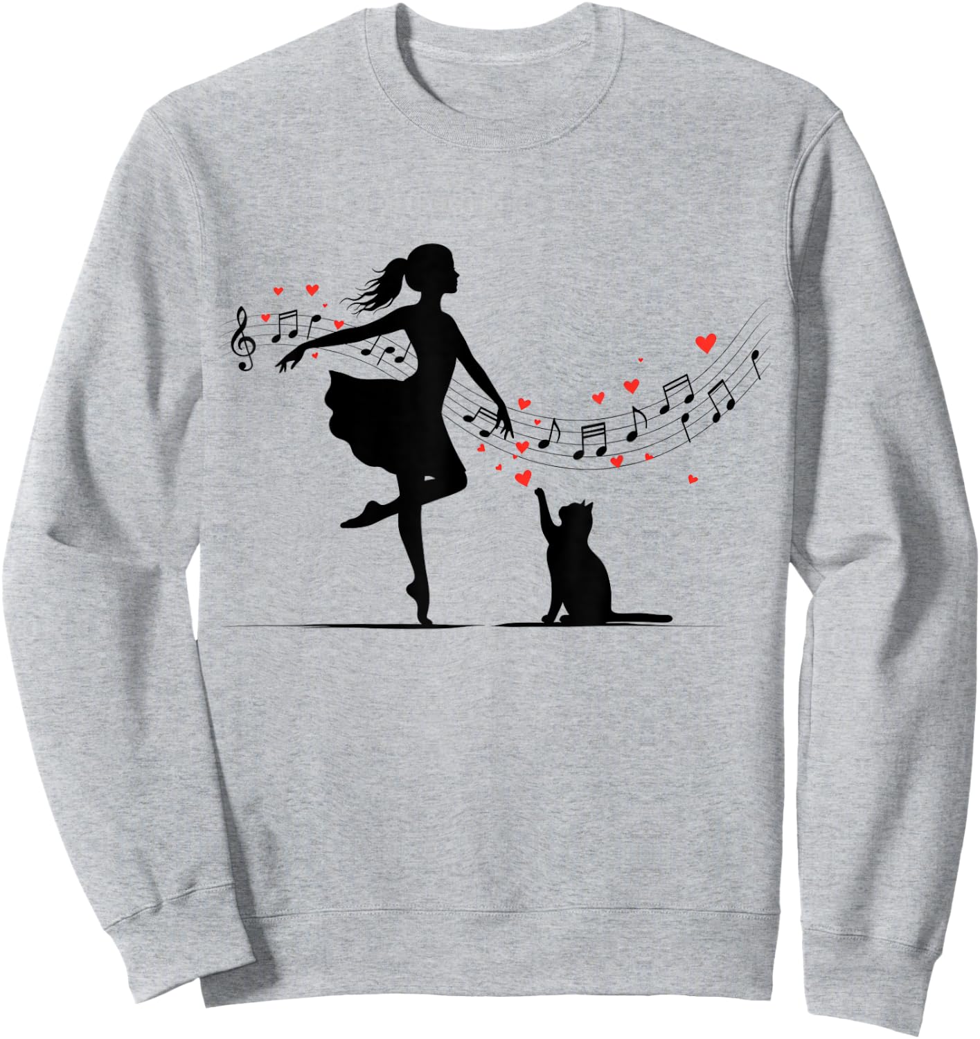 Cute Girl And Cat Dance With Musical Notes And Hearts Sweatshirt - Sweatshirt | Ash