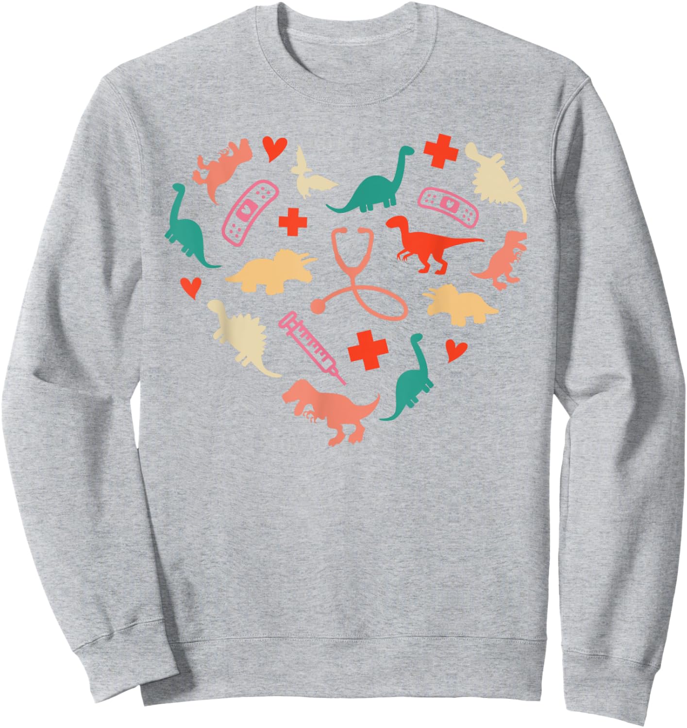 Pediatric Nurse Heart Colorful Cute Dinosaur Physical Peds Sweatshirt - Sweatshirt | Ash