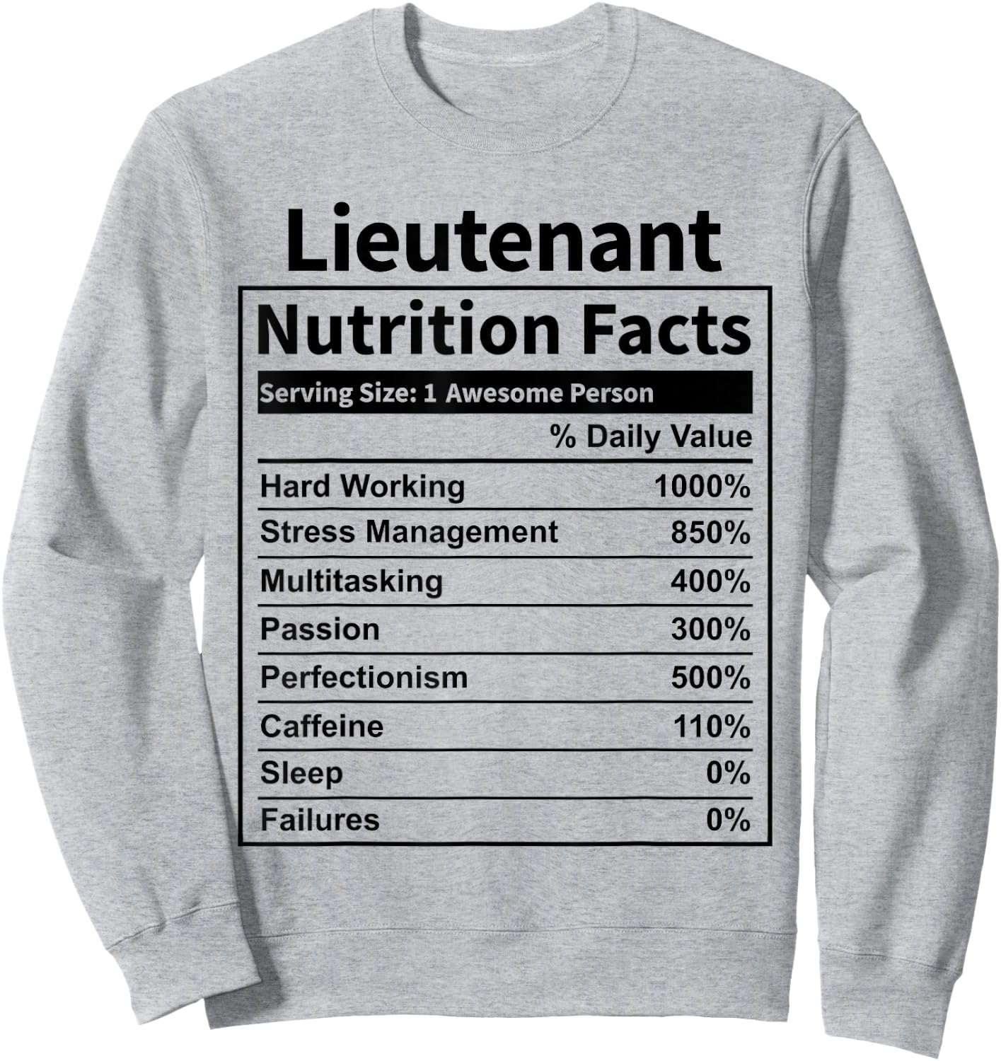 Lieutenant Nutrition Facts Funny & Women Sweatshirt - Sweatshirt | Ash