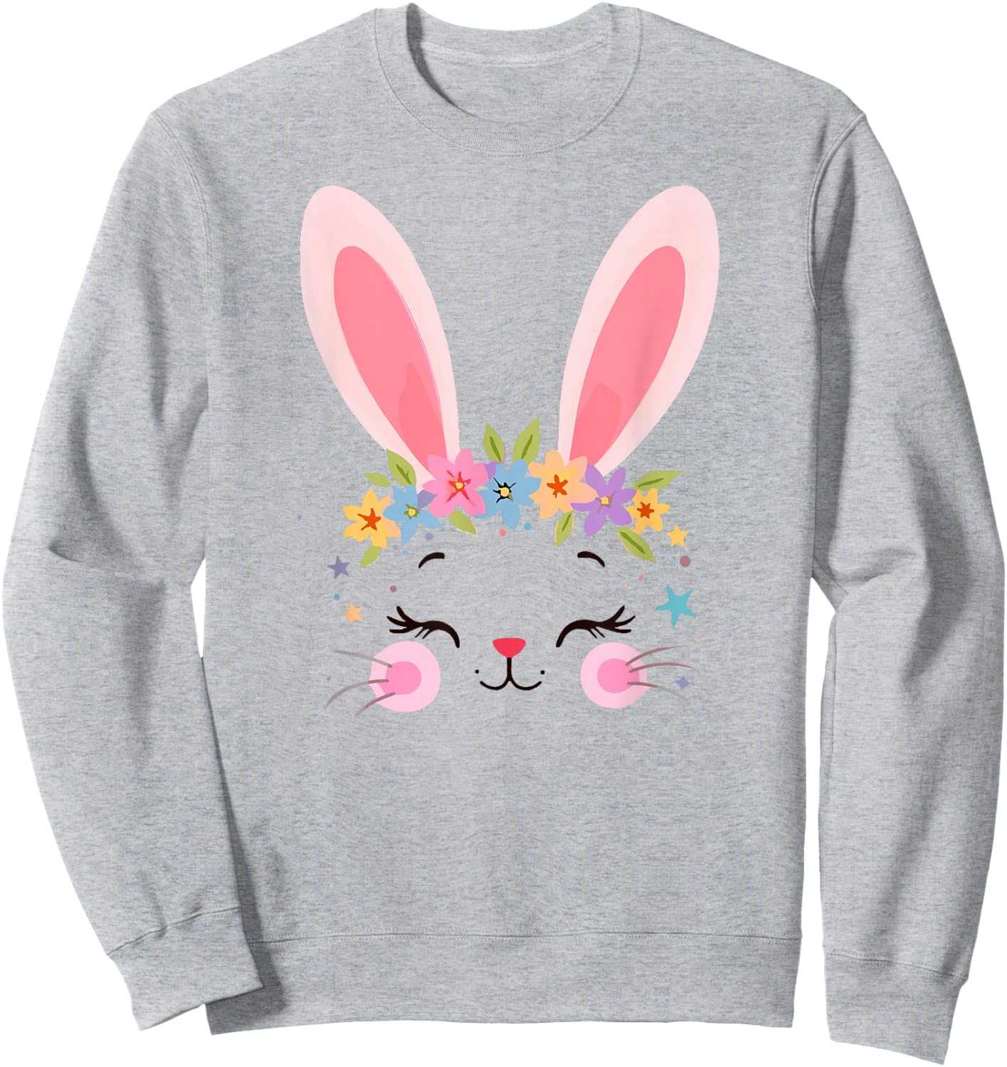 Cute Adorable Easter Bunny Face Rabbit Lover Women Floral Sweatshirt - Sweatshirt | Ash