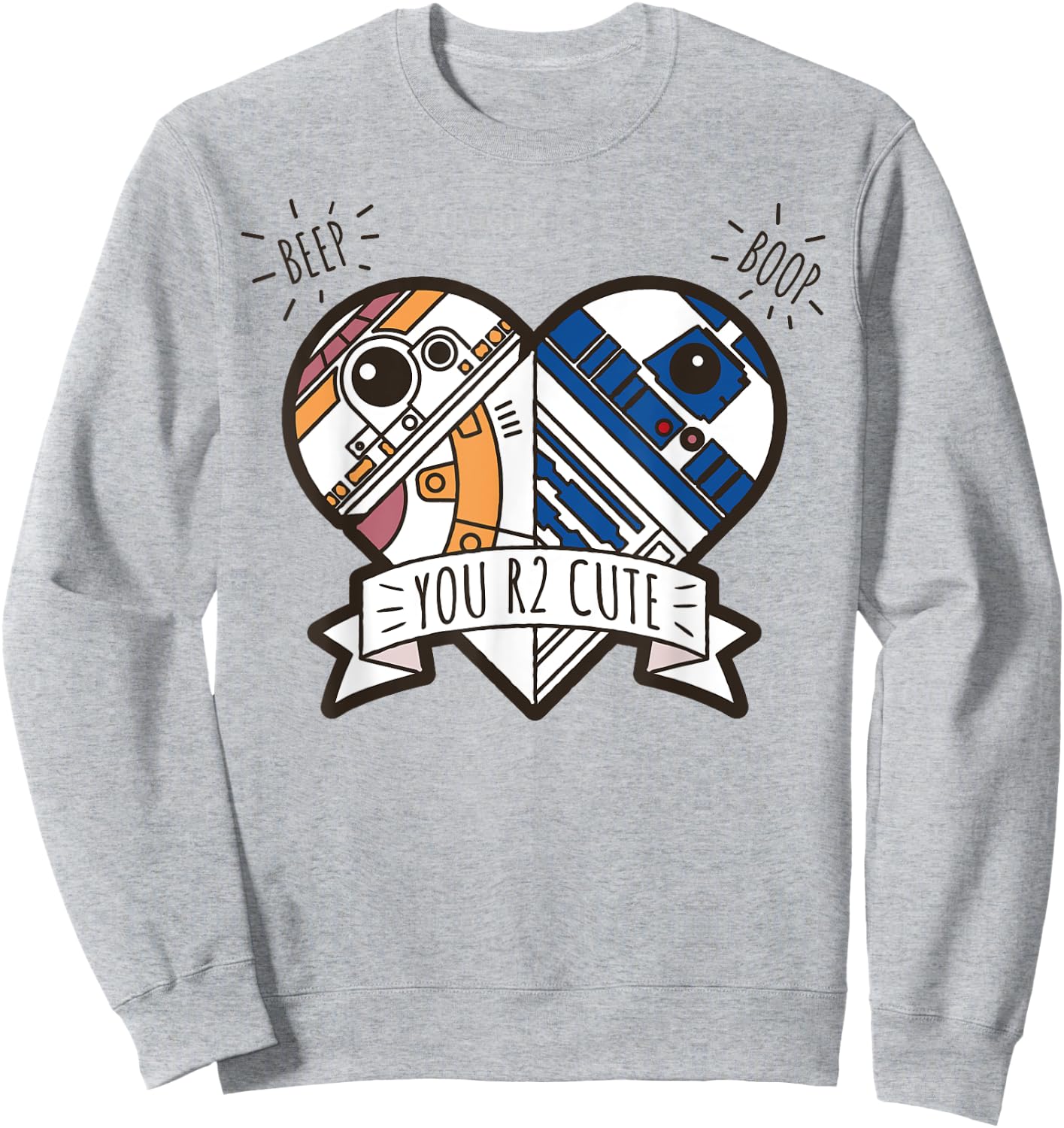 Star Wars R2-D2 BB-8 Droid Heart Valentine's Day Sweatshirt - Sweatshirt | Ash