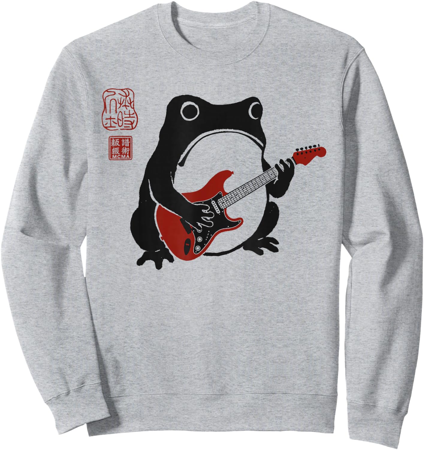 Funny Matsumoto Hoji Grumpy Frog Guitar-Player Japanese Art Sweatshirt - Sweatshirt | Ash