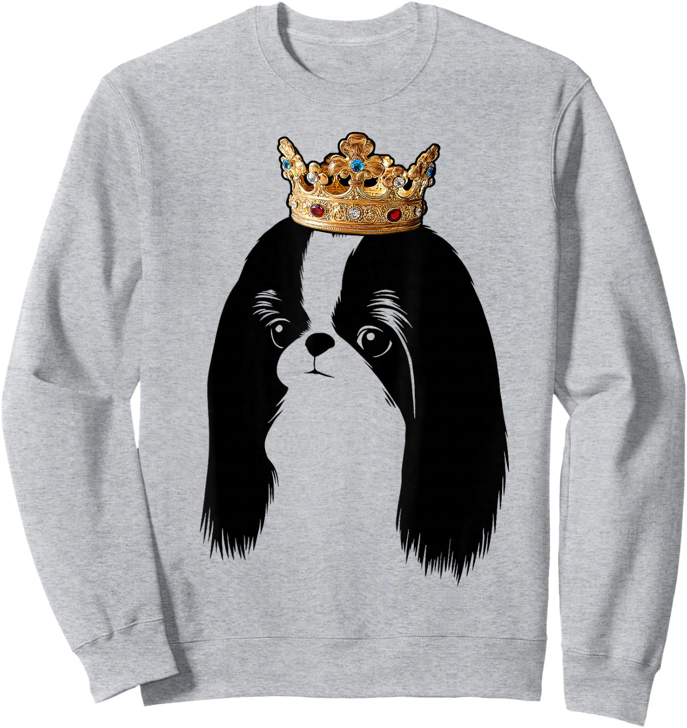 Japanese Chin Dog Wearing Crown Women Kids Sweatshirt - Sweatshirt | Ash