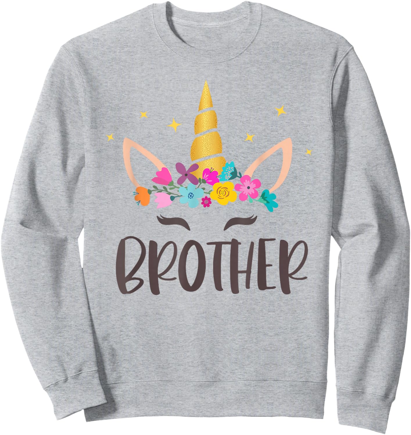 Brother Unicorn Floral Birthday Matching Sweatshirt - Sweatshirt | Ash