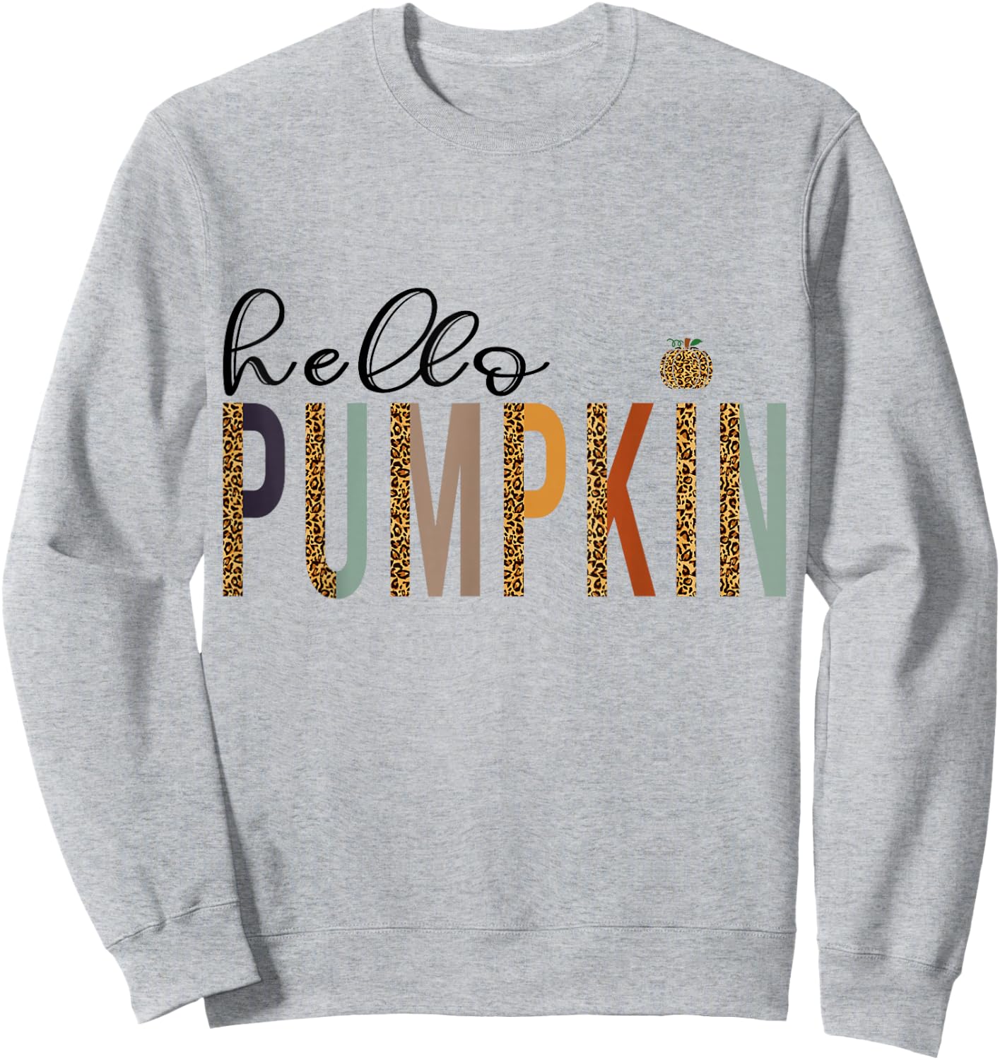 Leopard Pumpkin Hello Pumpkin Graphic Fall Halloween Costume Sweatshirt - Sweatshirt | Ash