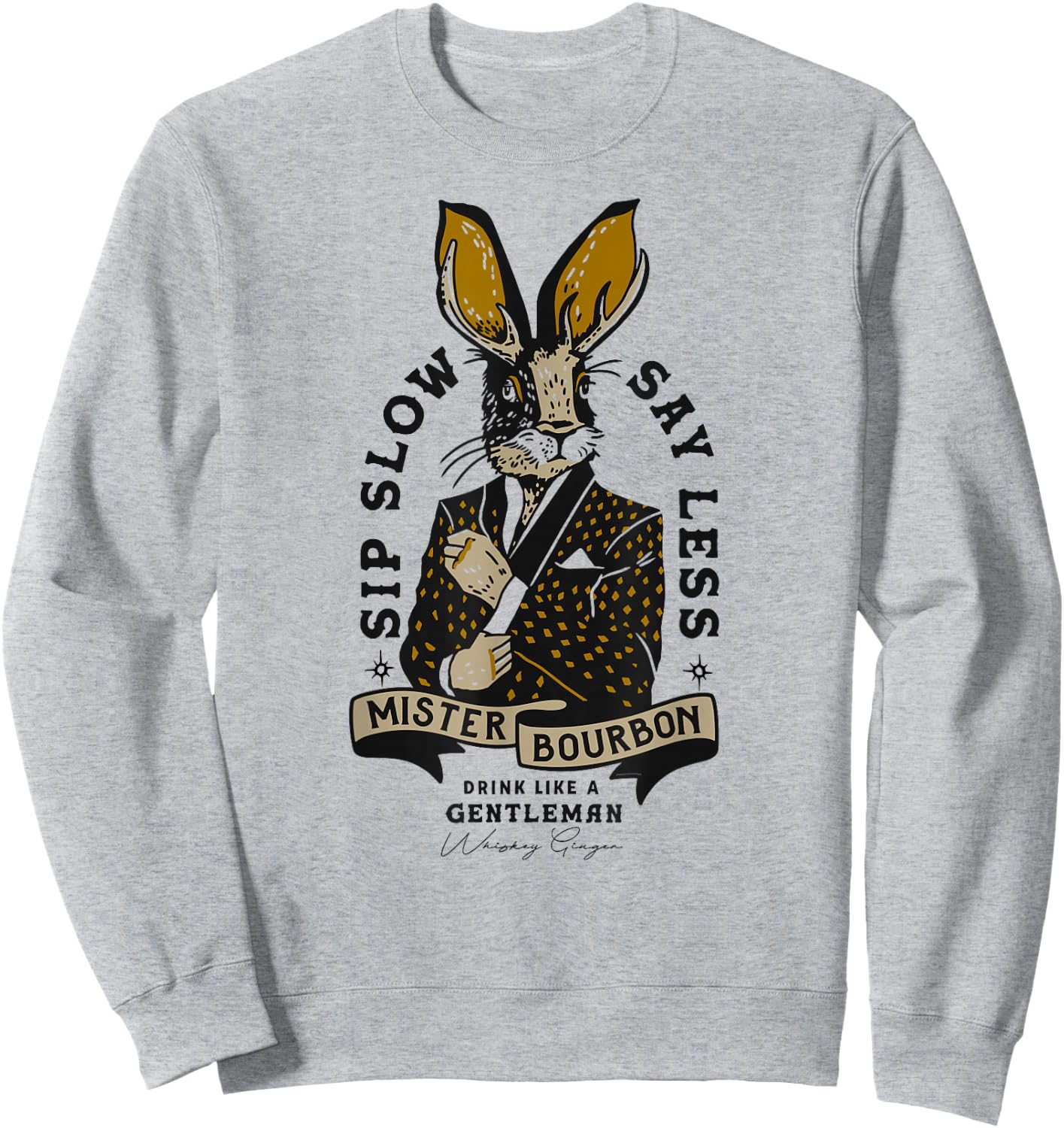 Mister Bourbon Whiskey Jackalope: Funny Smoking Jacket Bunny Sweatshirt - Sweatshirt | Ash