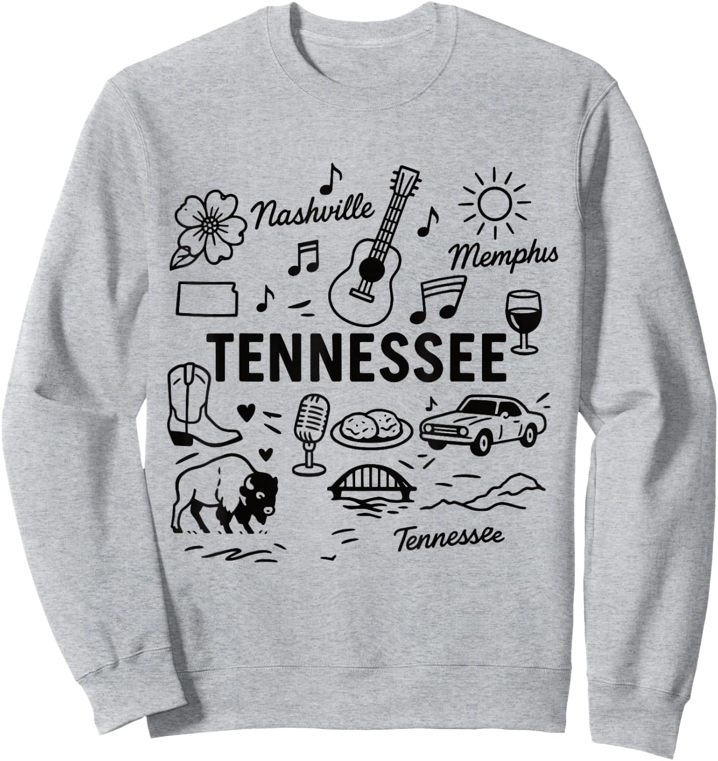 Tennessee USA State Symbols Vintage Souvenir Cute Doodle Sweatshirt - Sweatshirt | Ash