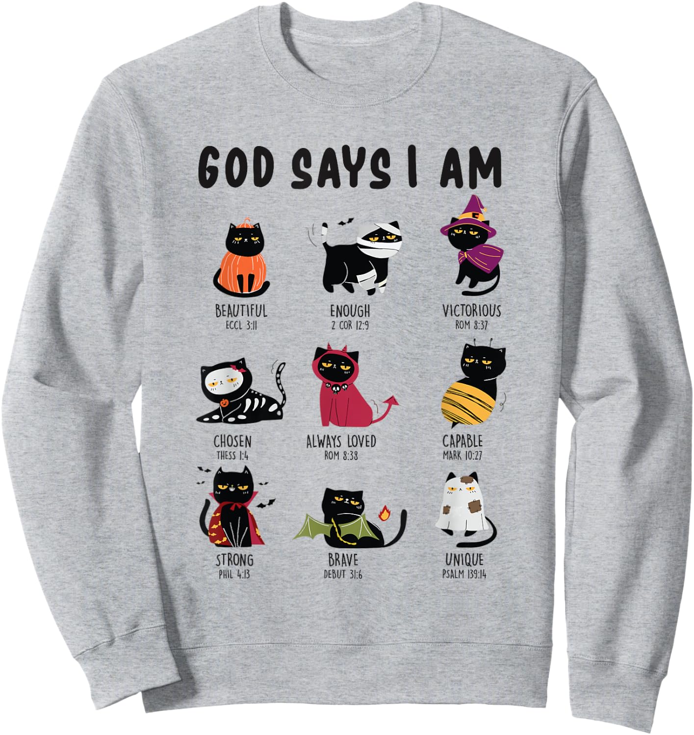 Cute God Says I Am Cat Lover Funny Christian Halloween Kids Sweatshirt - Sweatshirt | Ash