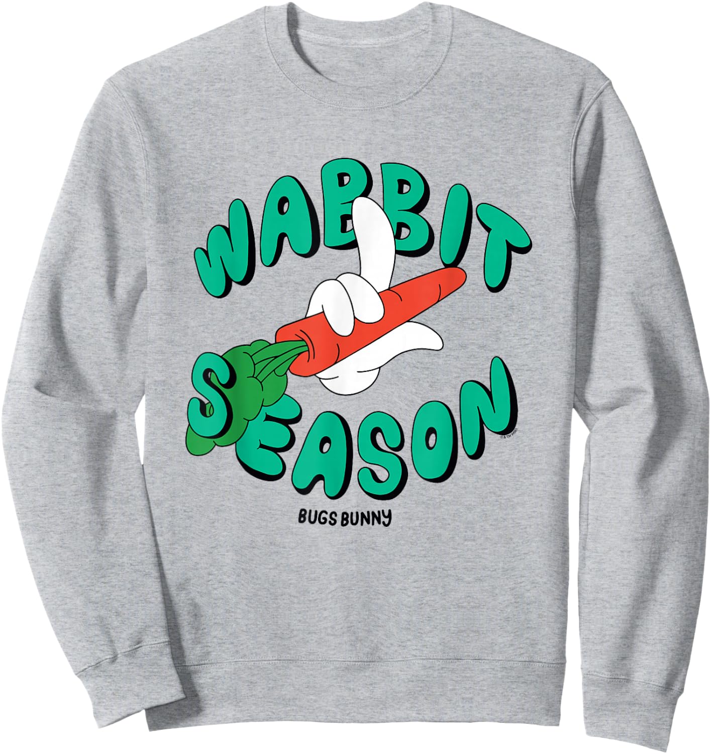 Looney Tunes Wabbit Season Bugs Bunny Carrot Logo Sweatshirt - Sweatshirt | Ash