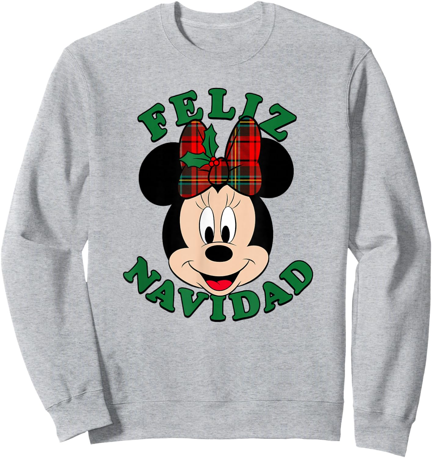 Disney Christmas Minnie Mouse Bow Feliz Navidad Sweatshirt - Sweatshirt | Ash
