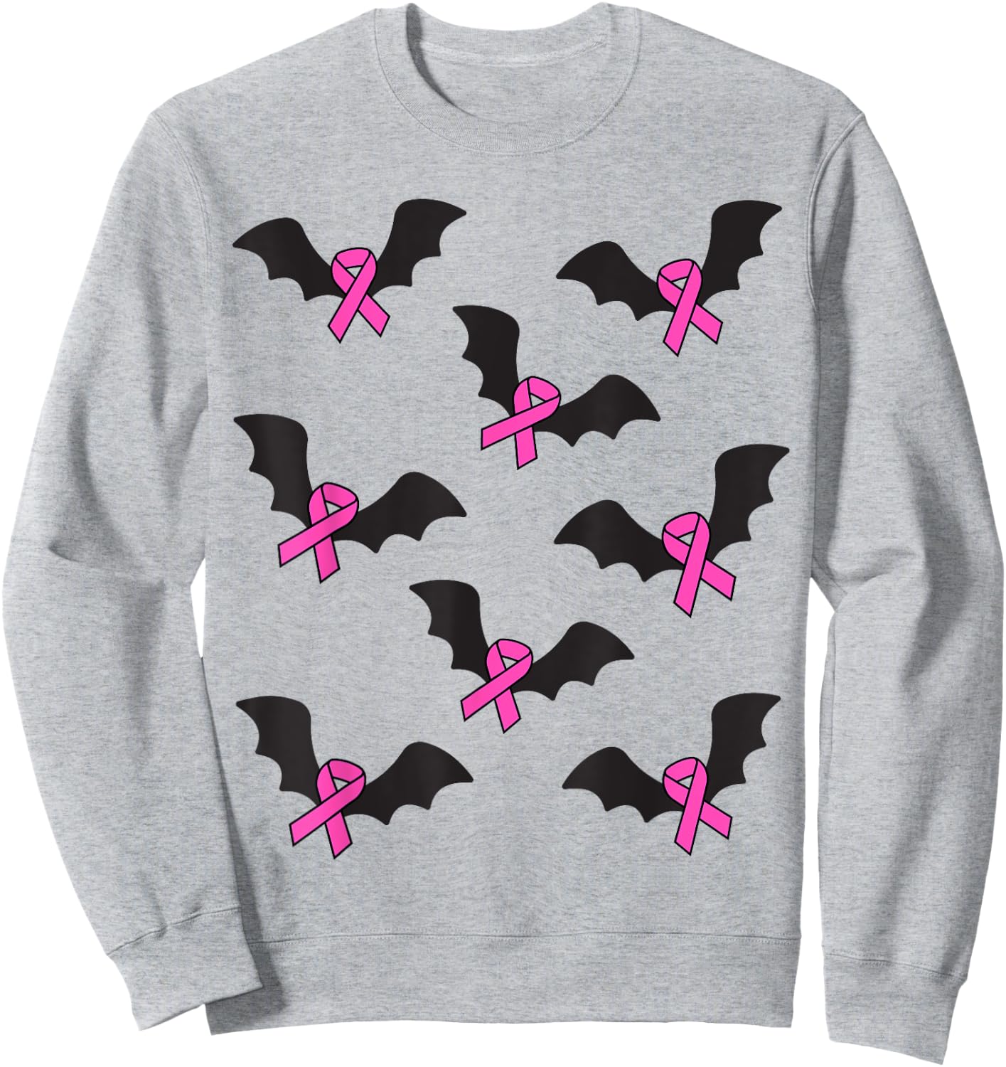 Pink Ribbon Breast Cancer Awareness Halloween Bats Women Men Sweatshirt - Sweatshirt | Ash