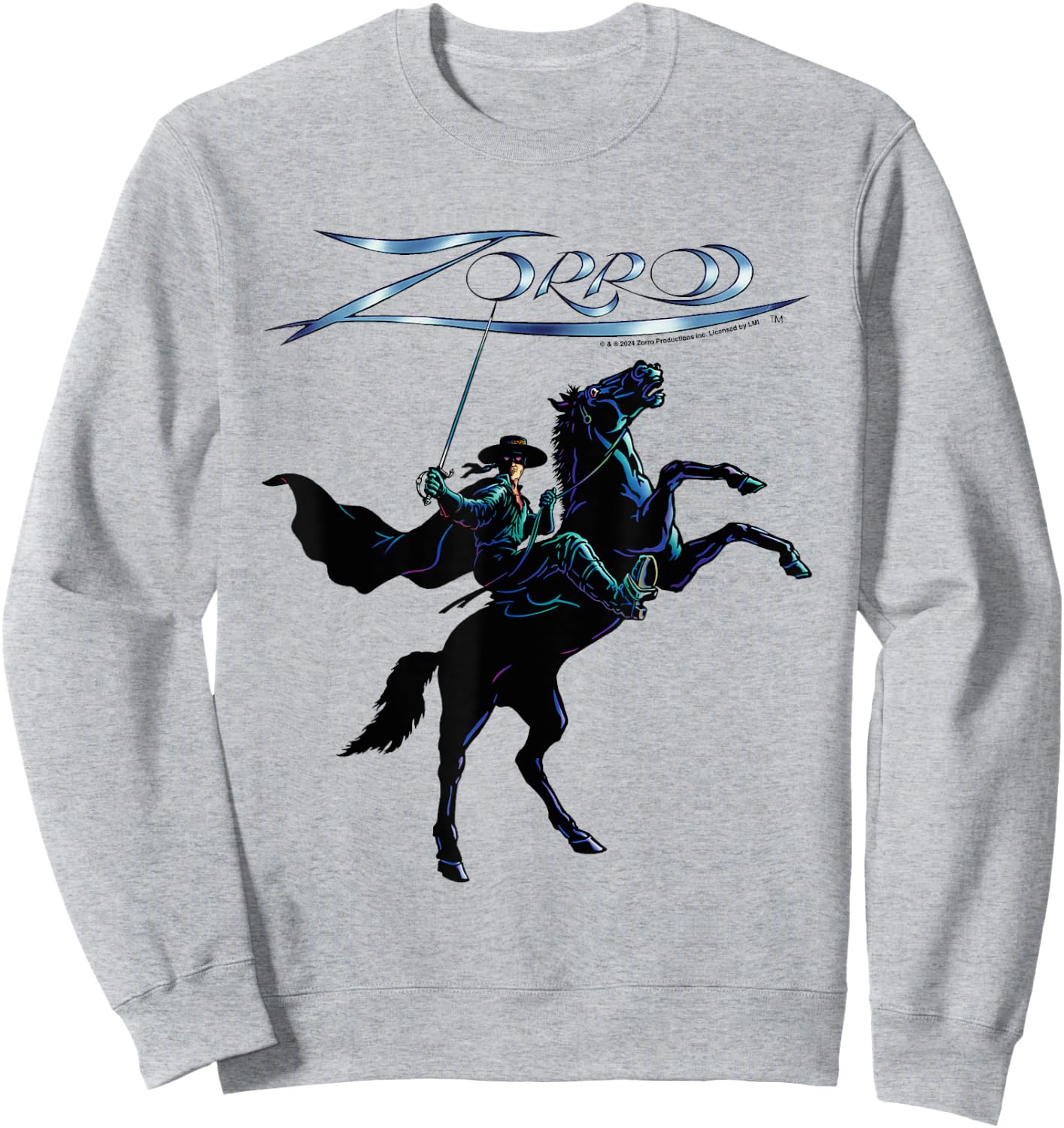 Zorro Horseback Steel Sword Text , white, S Sweatshirt - Sweatshirt | Ash