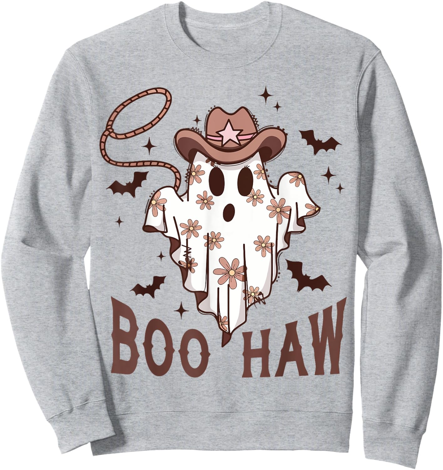 Boo Haw Cute Ghost Funny Cowboy Cowgirl Western Halloween Sweatshirt - Sweatshirt | Ash