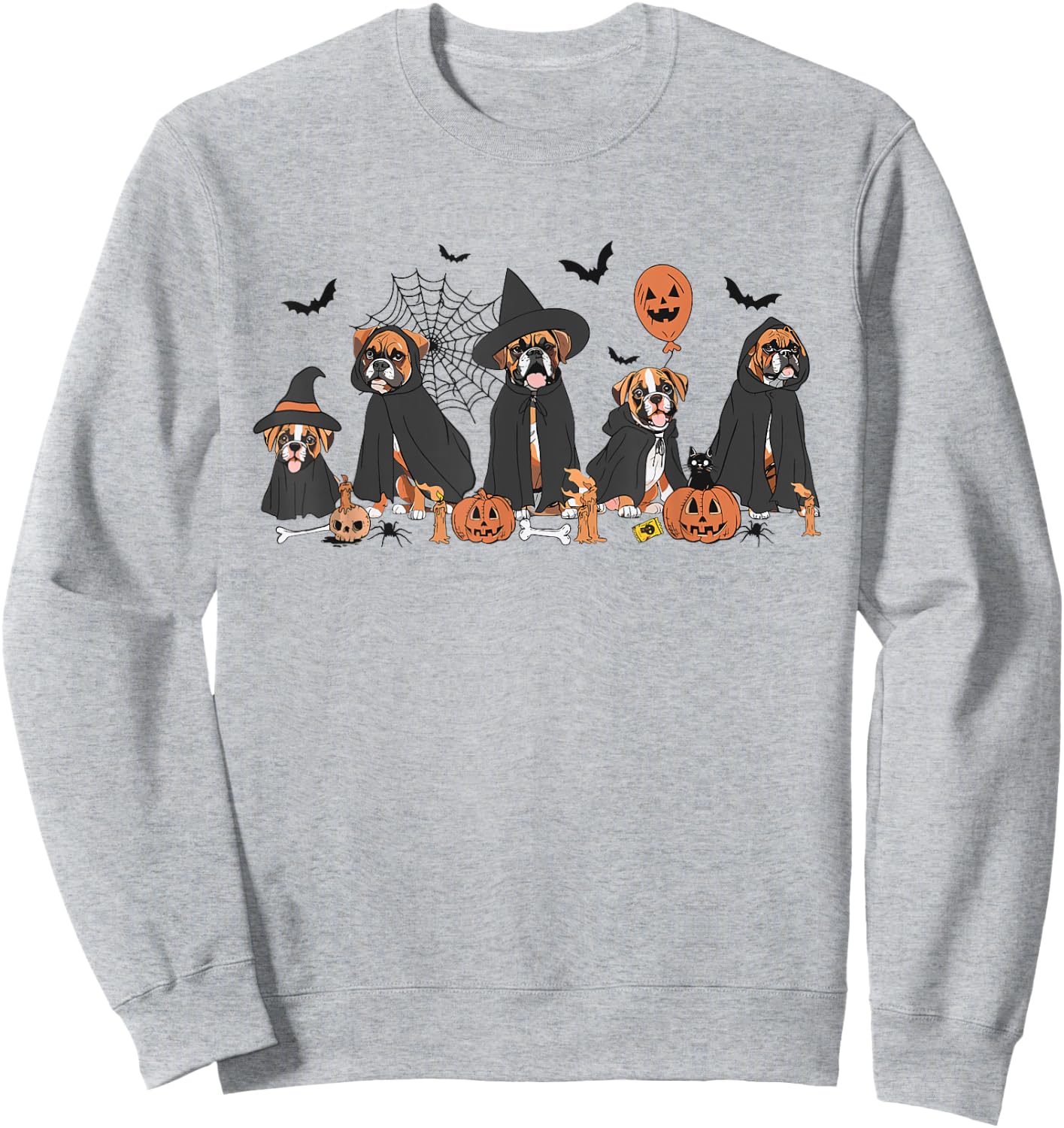 Five Witch Boxer Dog Halloween Boxer Dog Spooky Season Women Sweatshirt - Sweatshirt | Ash