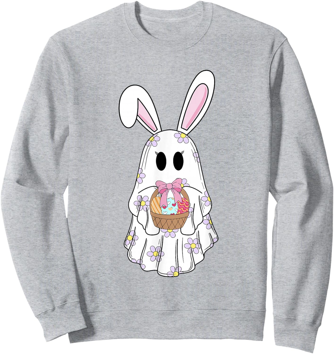 Bunny Boo Ghost Boojee Egg Easter Basket Spring Happy Easter Sweatshirt - Sweatshirt | Ash