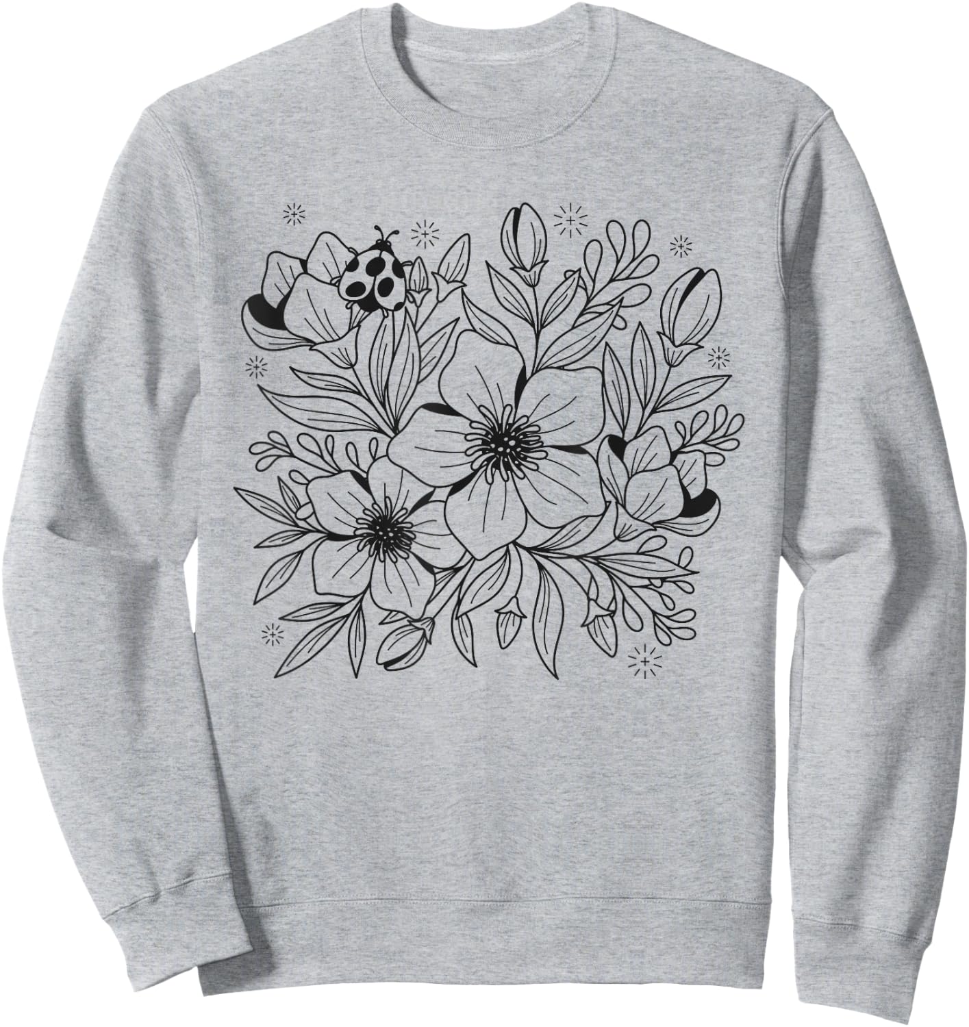 Adult Coloring Book Flowers and Ladybug Sweatshirt - Sweatshirt | Ash